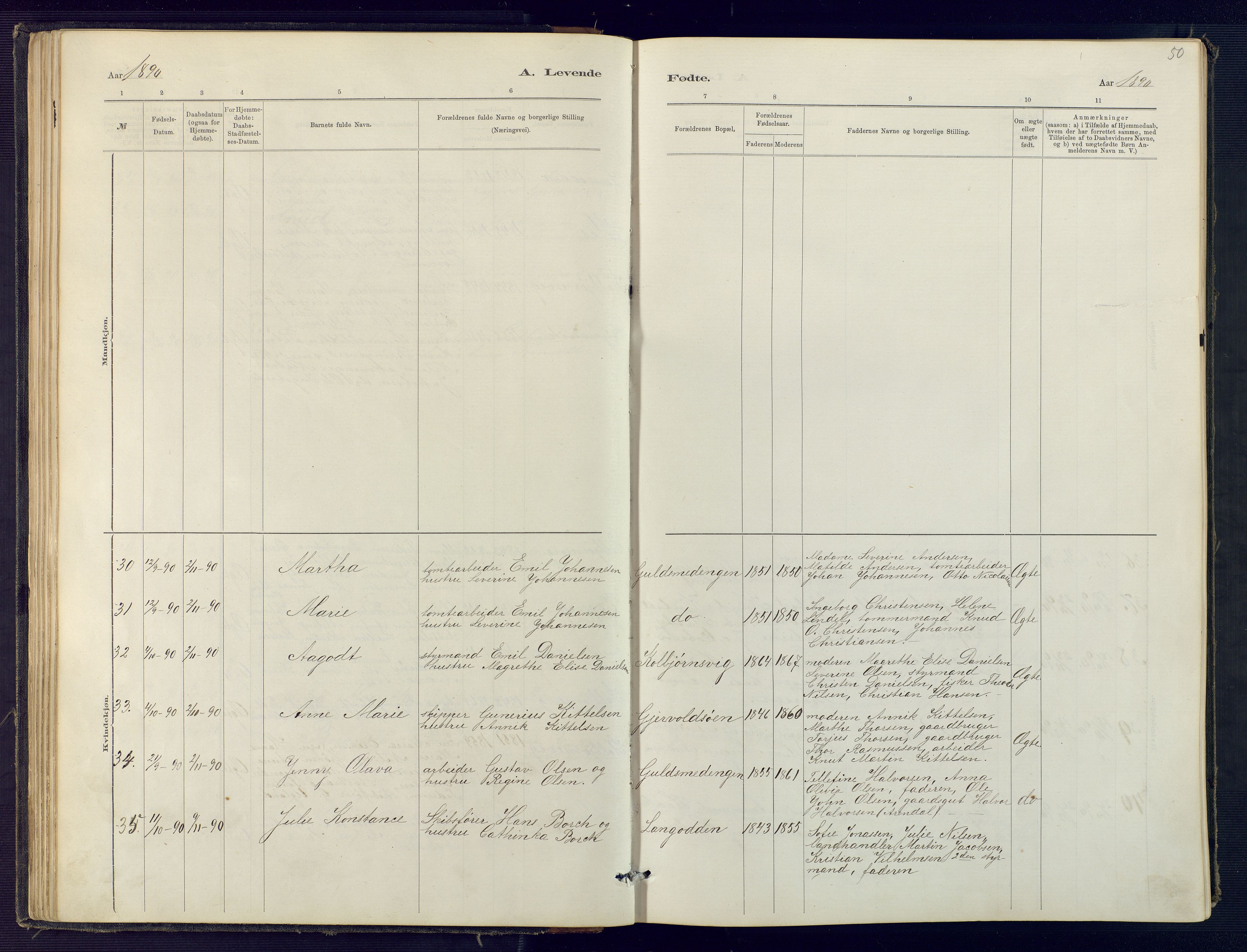 Hisøy sokneprestkontor, AV/SAK-1111-0020/F/Fb/L0003: Parish register (copy) no. B 3, 1885-1905, p. 50