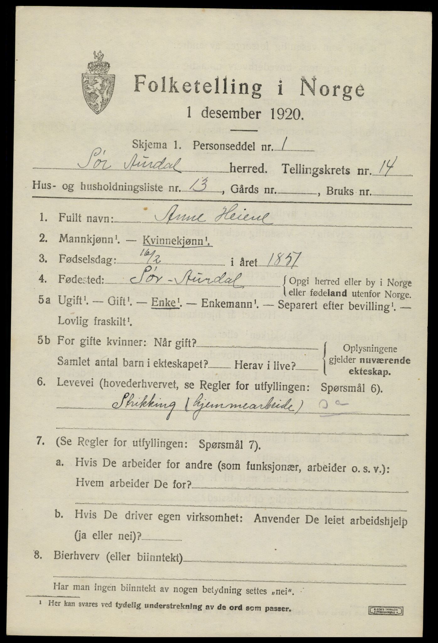 SAH, 1920 census for Sør-Aurdal, 1920, p. 8159