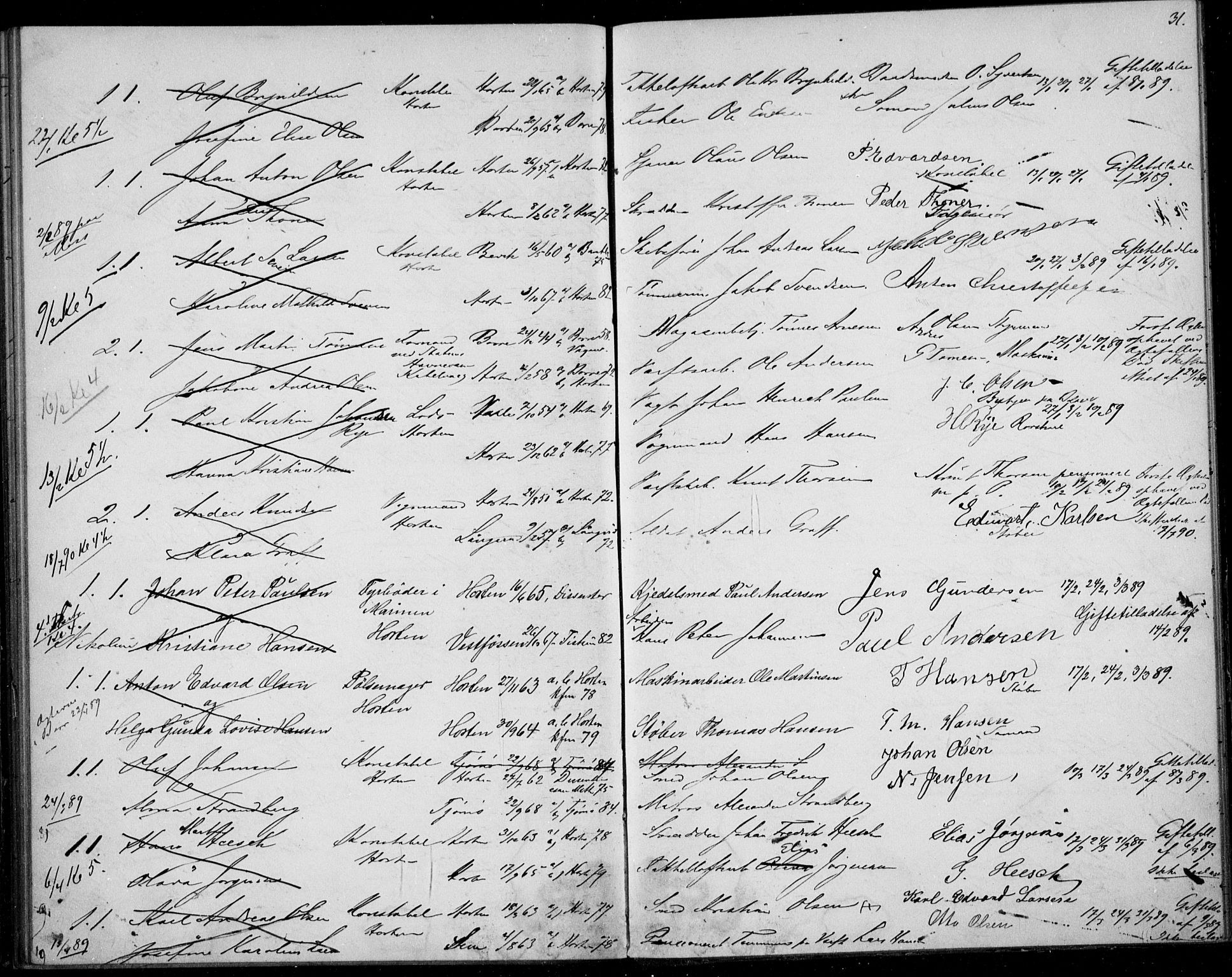 Horten kirkebøker, AV/SAKO-A-348/H/Ha/L0002: Banns register no. 2, 1881-1891, p. 31