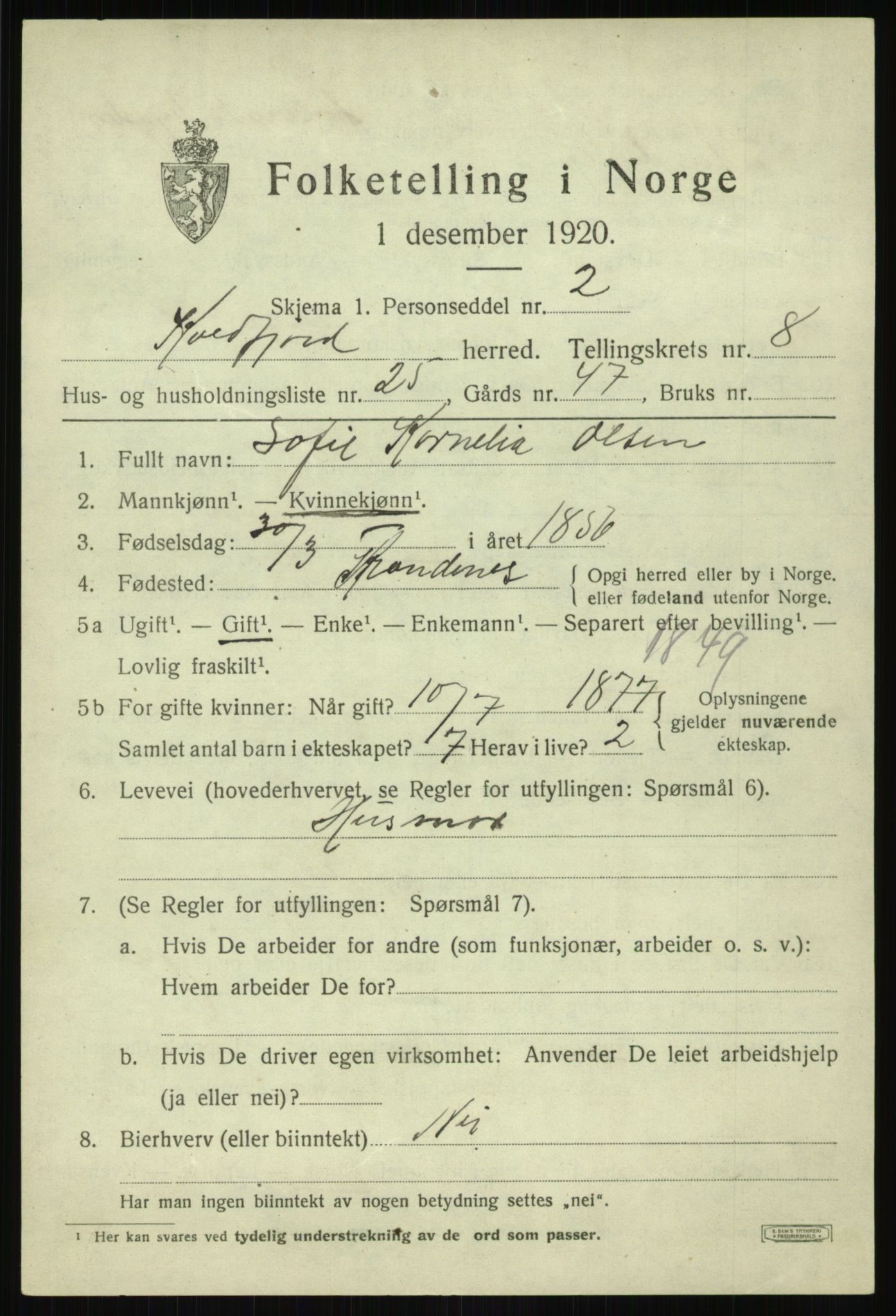 SATØ, 1920 census for Kvæfjord, 1920, p. 3985