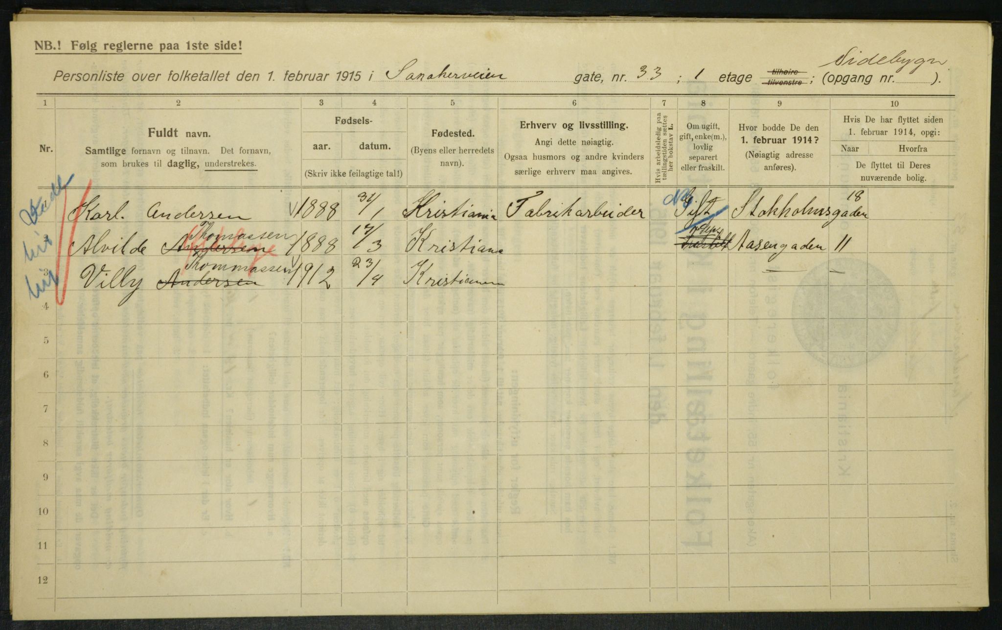 OBA, Municipal Census 1915 for Kristiania, 1915, p. 86672