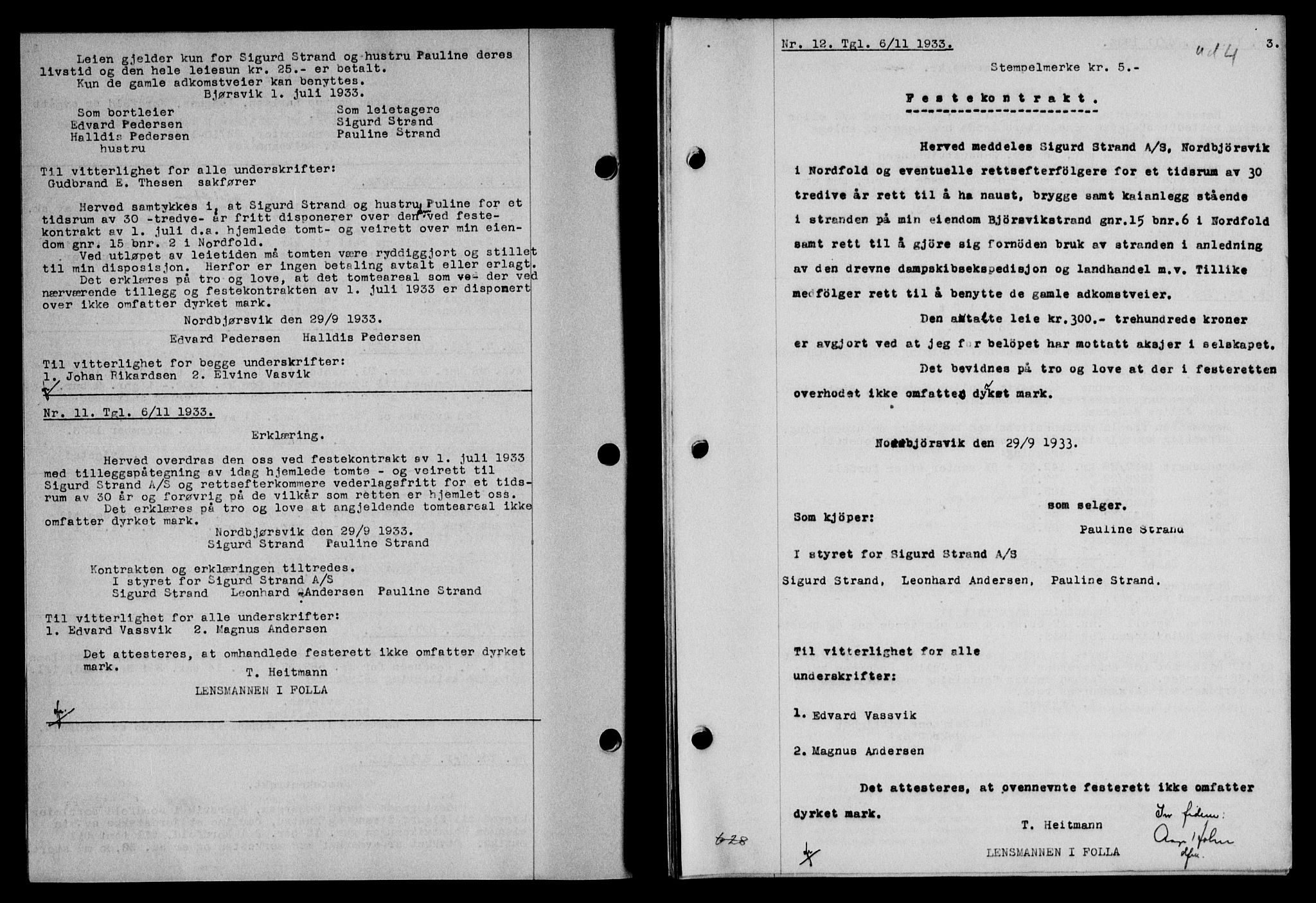 Salten sorenskriveri, SAT/A-4578/1/2/2C/L0064: Mortgage book no. 54, 1933-1934, Deed date: 06.11.1933