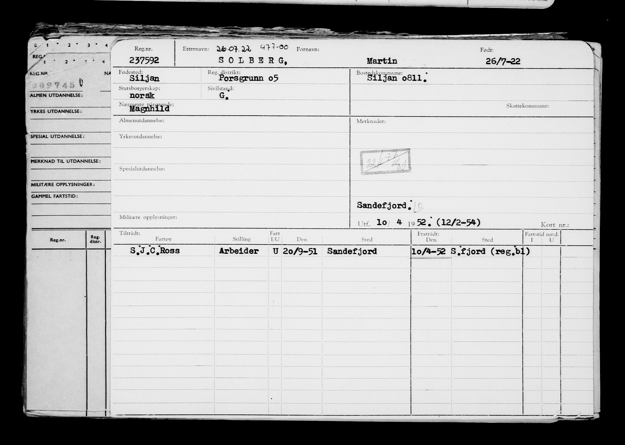 Direktoratet for sjømenn, AV/RA-S-3545/G/Gb/L0209: Hovedkort, 1922, p. 153