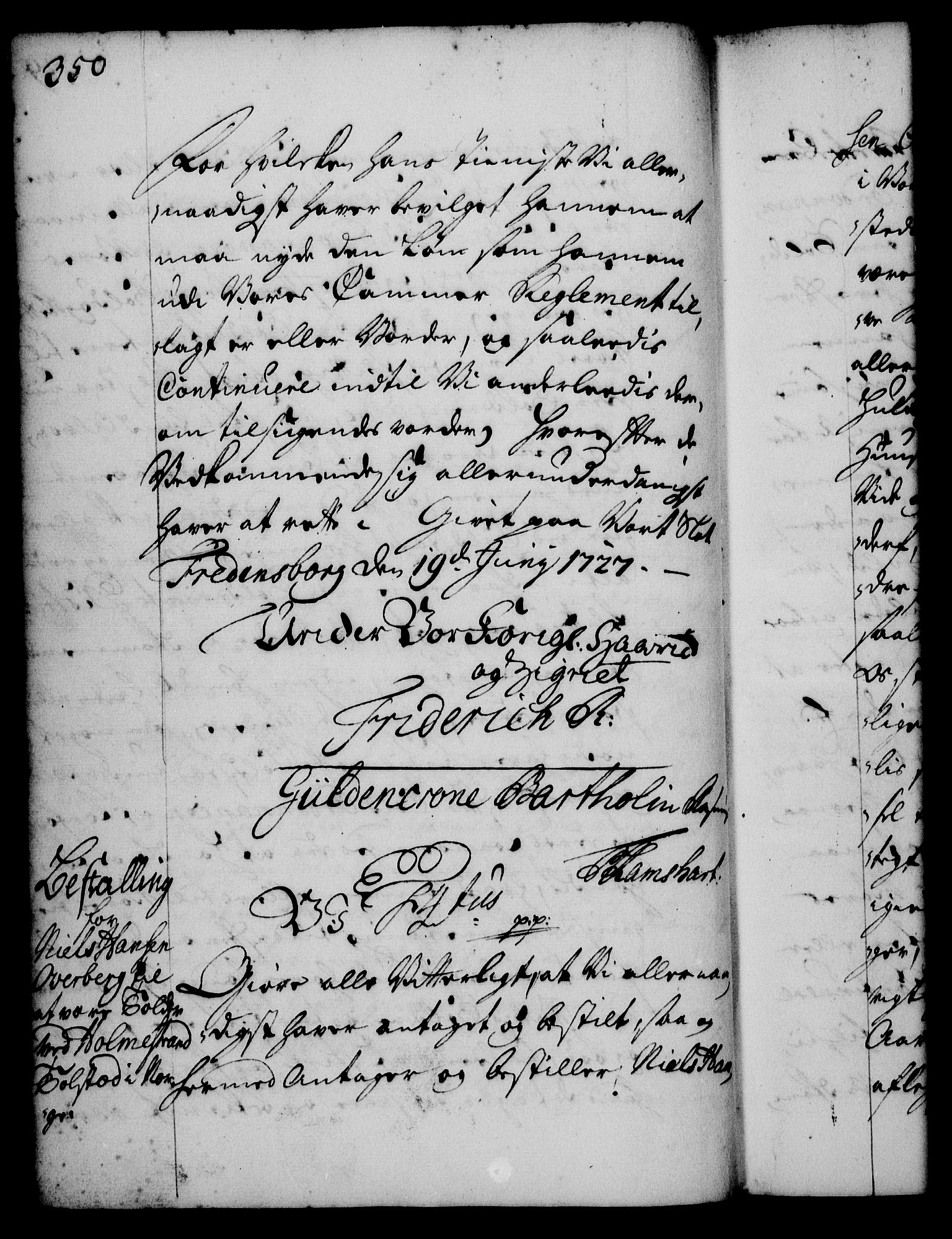 Rentekammeret, Kammerkanselliet, RA/EA-3111/G/Gg/Gge/L0001: Norsk bestallingsprotokoll med register (merket RK 53.25), 1720-1730, p. 350