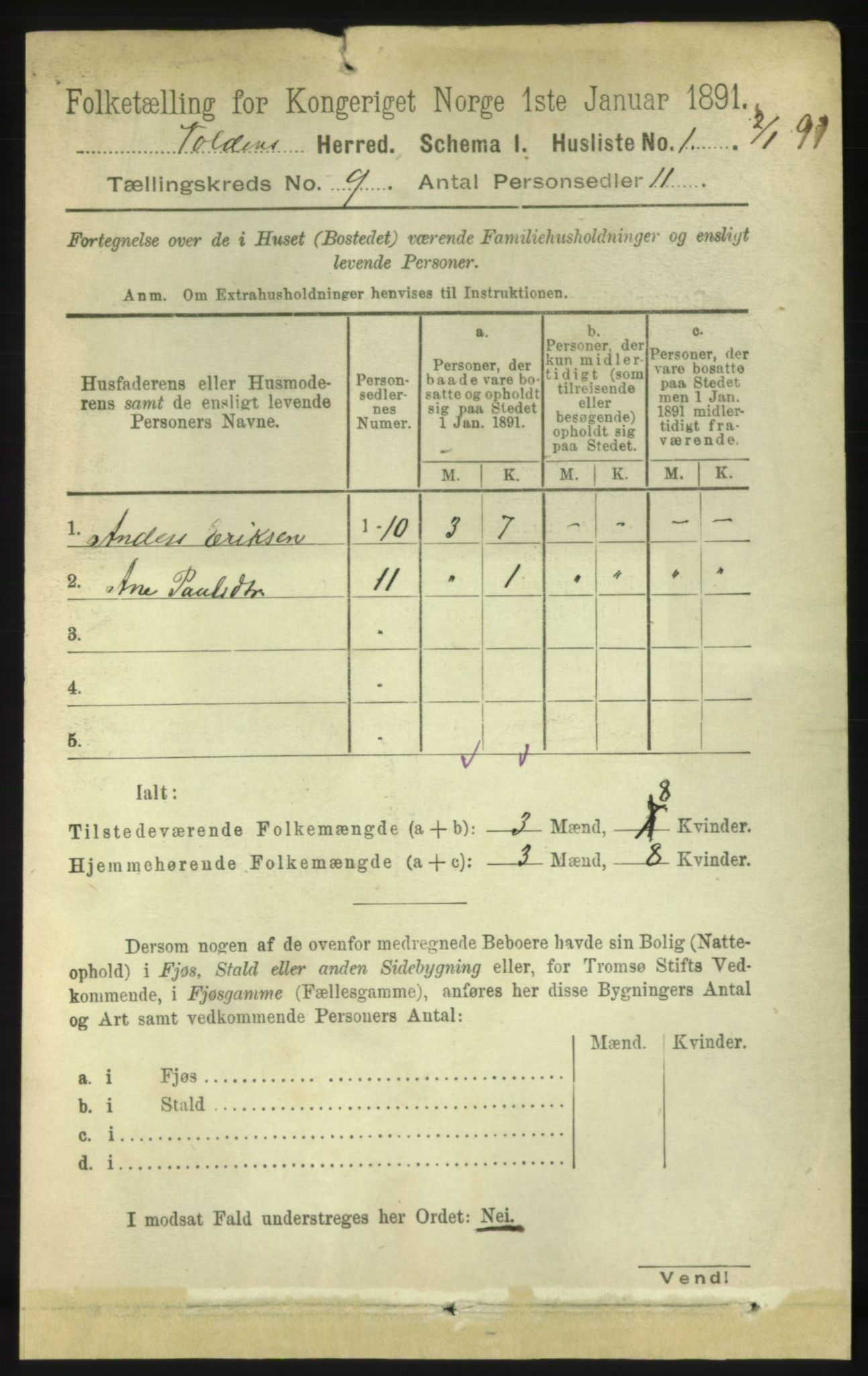 RA, 1891 census for 1519 Volda, 1891, p. 4179