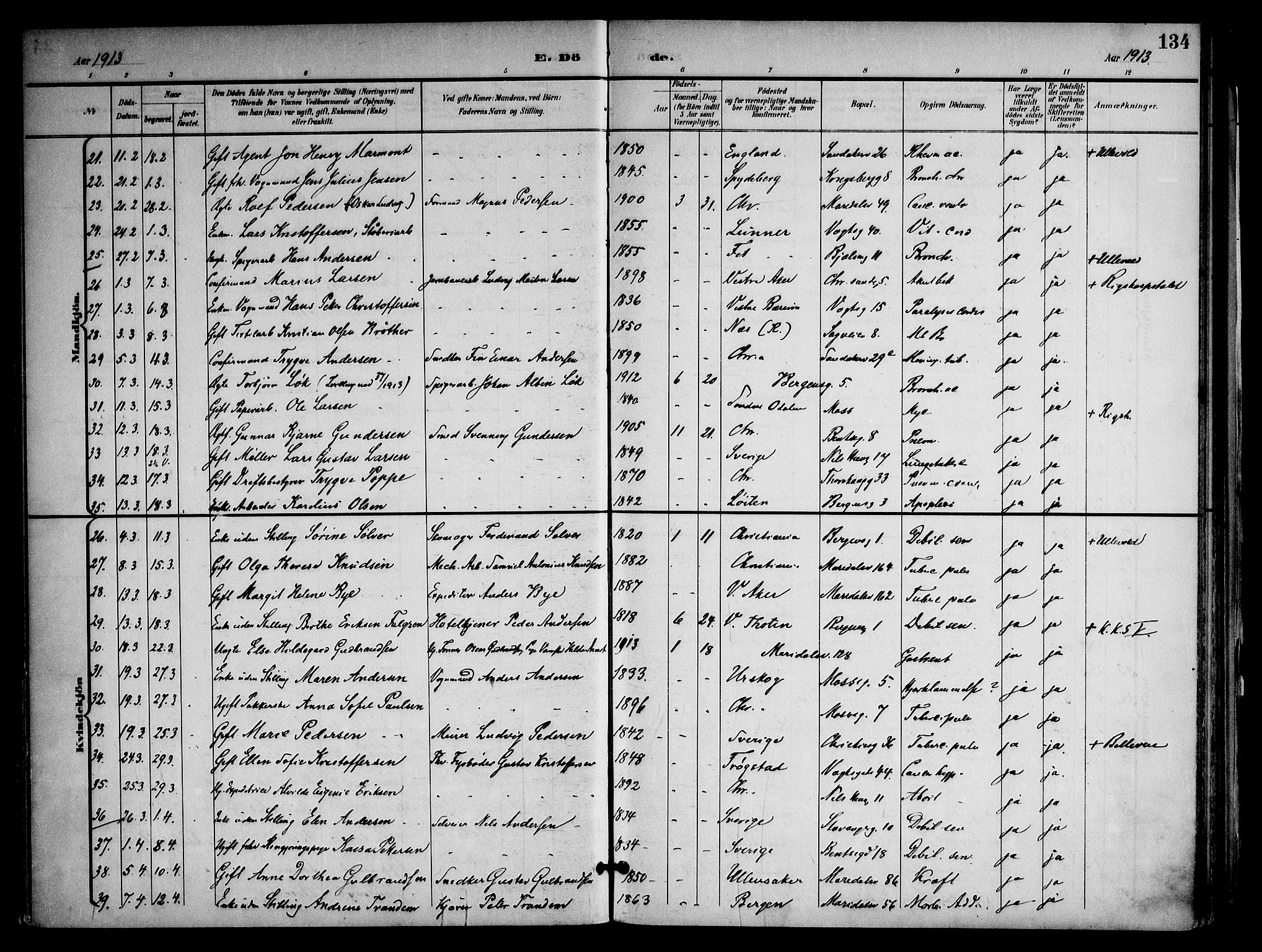 Sagene prestekontor Kirkebøker, SAO/A-10796/F/L0006: Parish register (official) no. 6, 1898-1923, p. 134