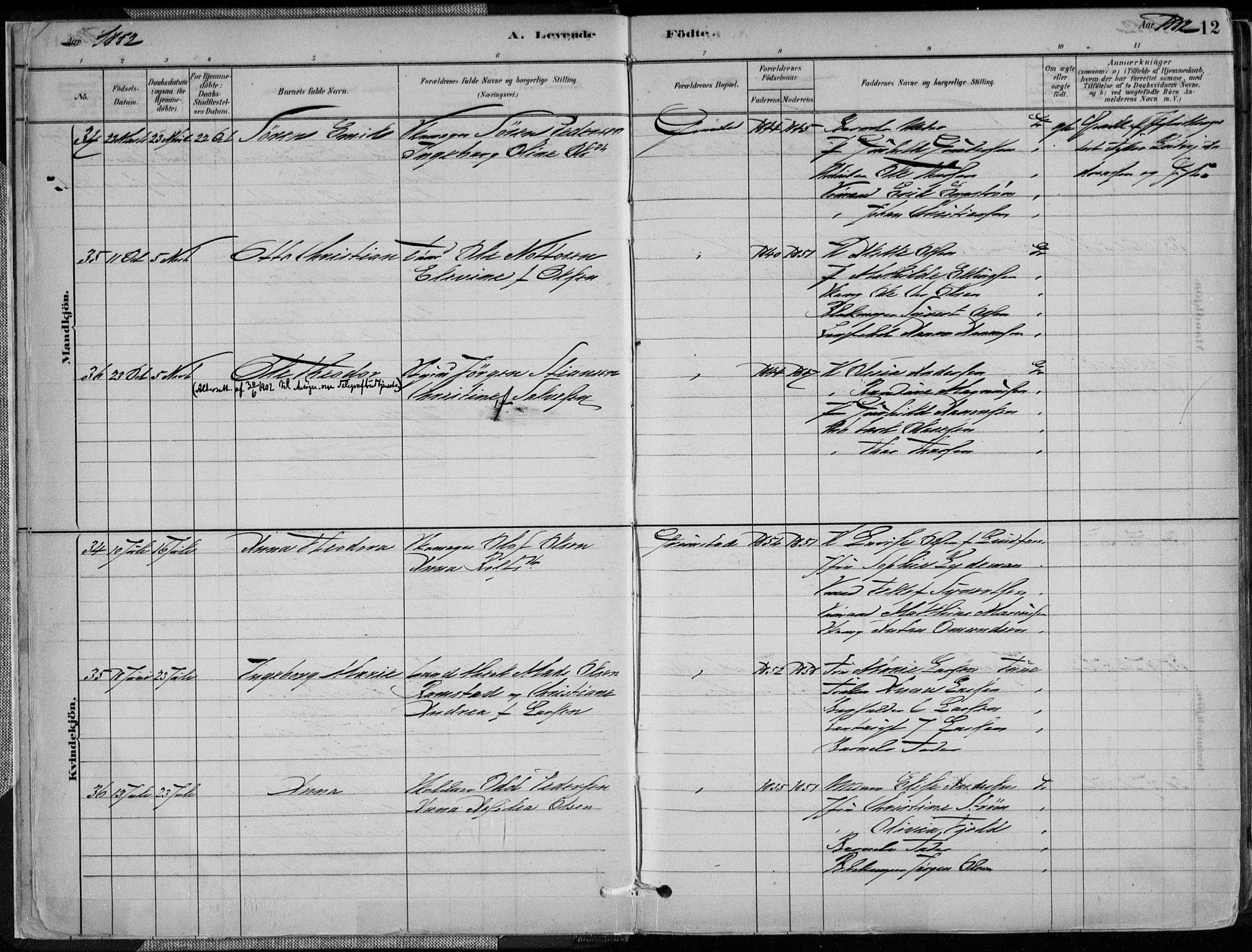 Grimstad sokneprestkontor, AV/SAK-1111-0017/F/Fa/L0003: Parish register (official) no. A 2, 1882-1912, p. 12