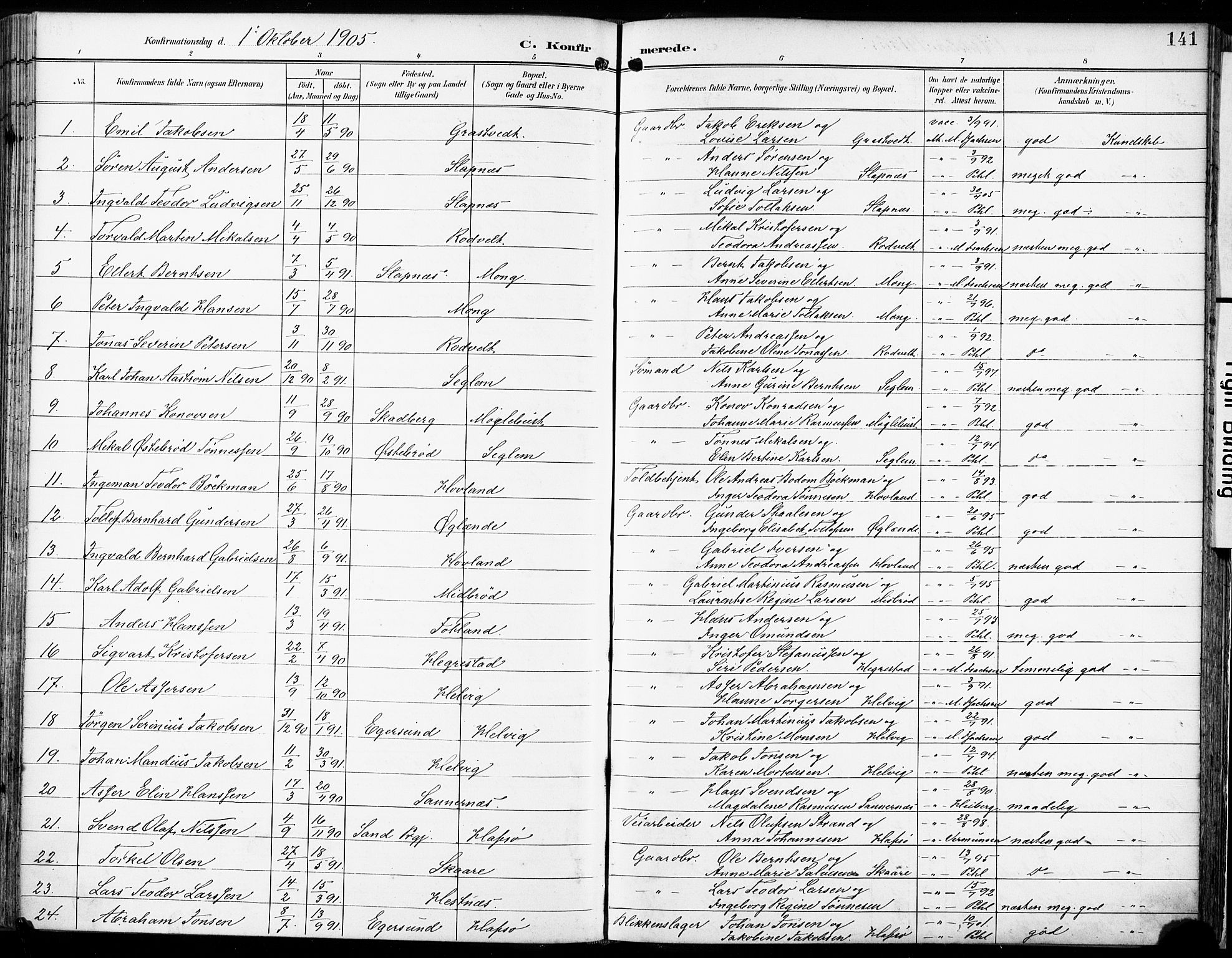 Eigersund sokneprestkontor, SAST/A-101807/S08/L0018: Parish register (official) no. A 17, 1892-1905, p. 141