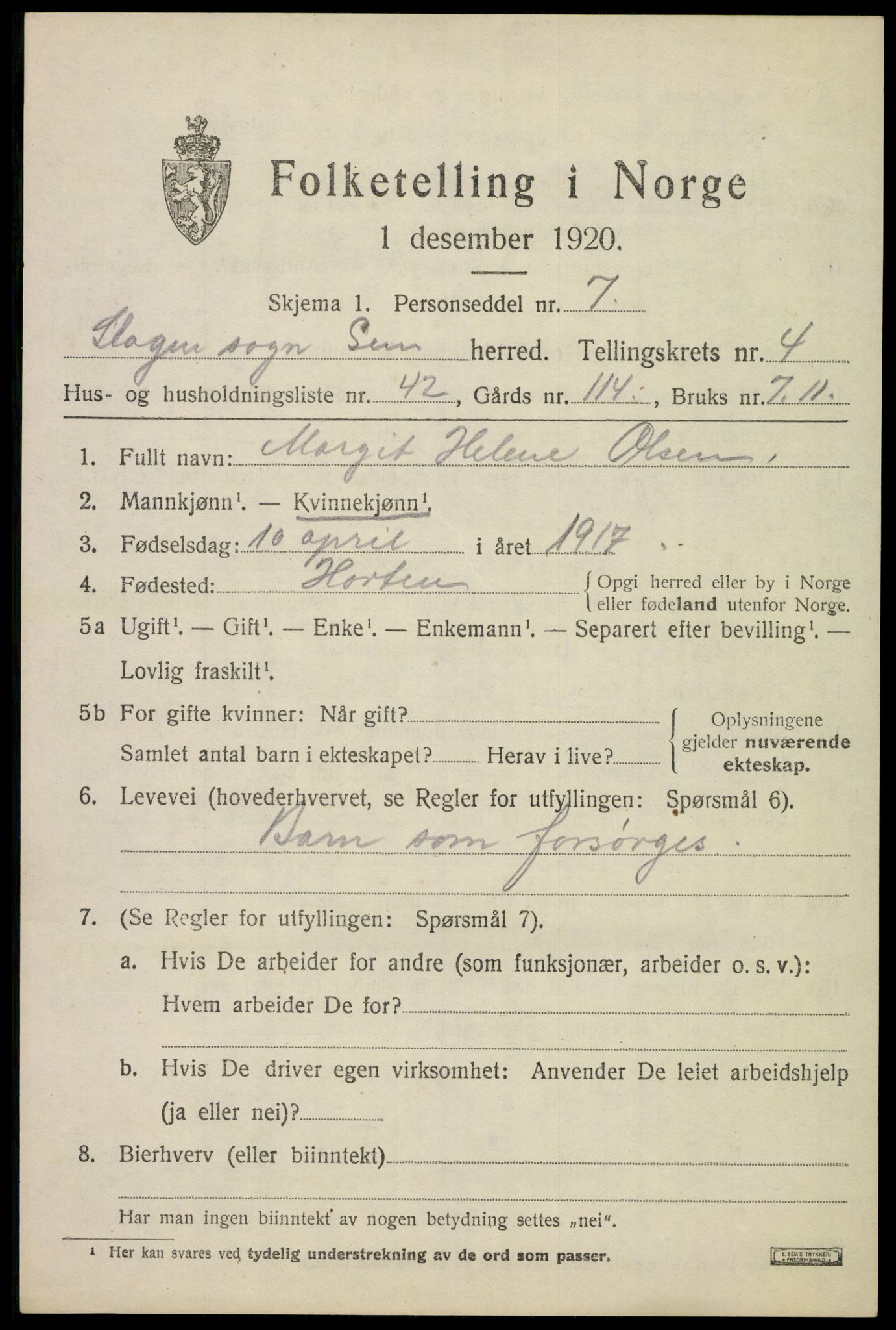 SAKO, 1920 census for Sem, 1920, p. 7535