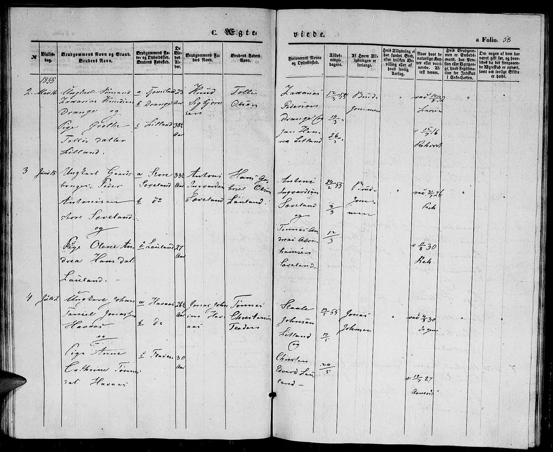 Herad sokneprestkontor, AV/SAK-1111-0018/F/Fb/Fba/L0002: Parish register (copy) no. B 2, 1852-1862, p. 58