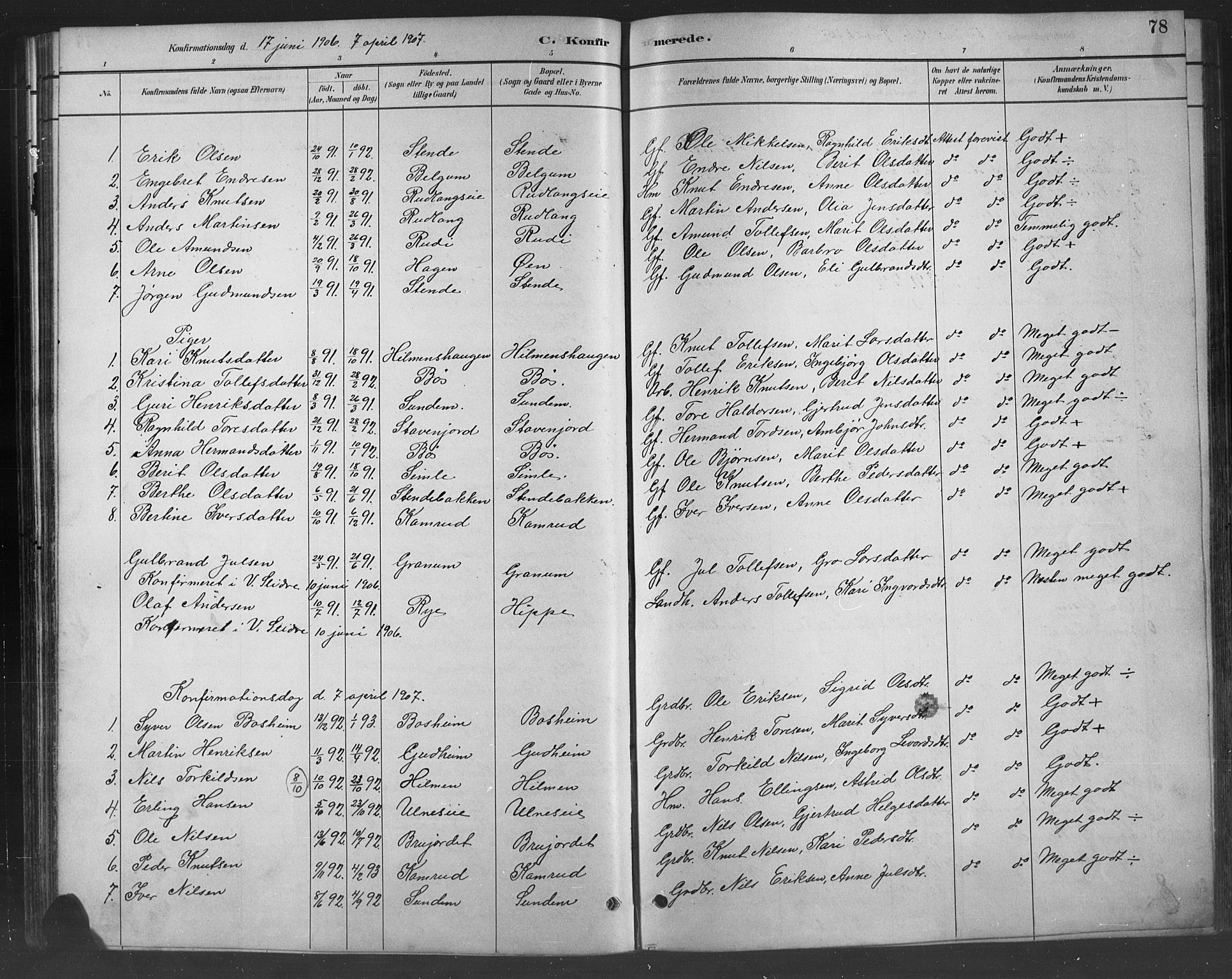 Nord-Aurdal prestekontor, SAH/PREST-132/H/Ha/Hab/L0008: Parish register (copy) no. 8, 1883-1916, p. 78