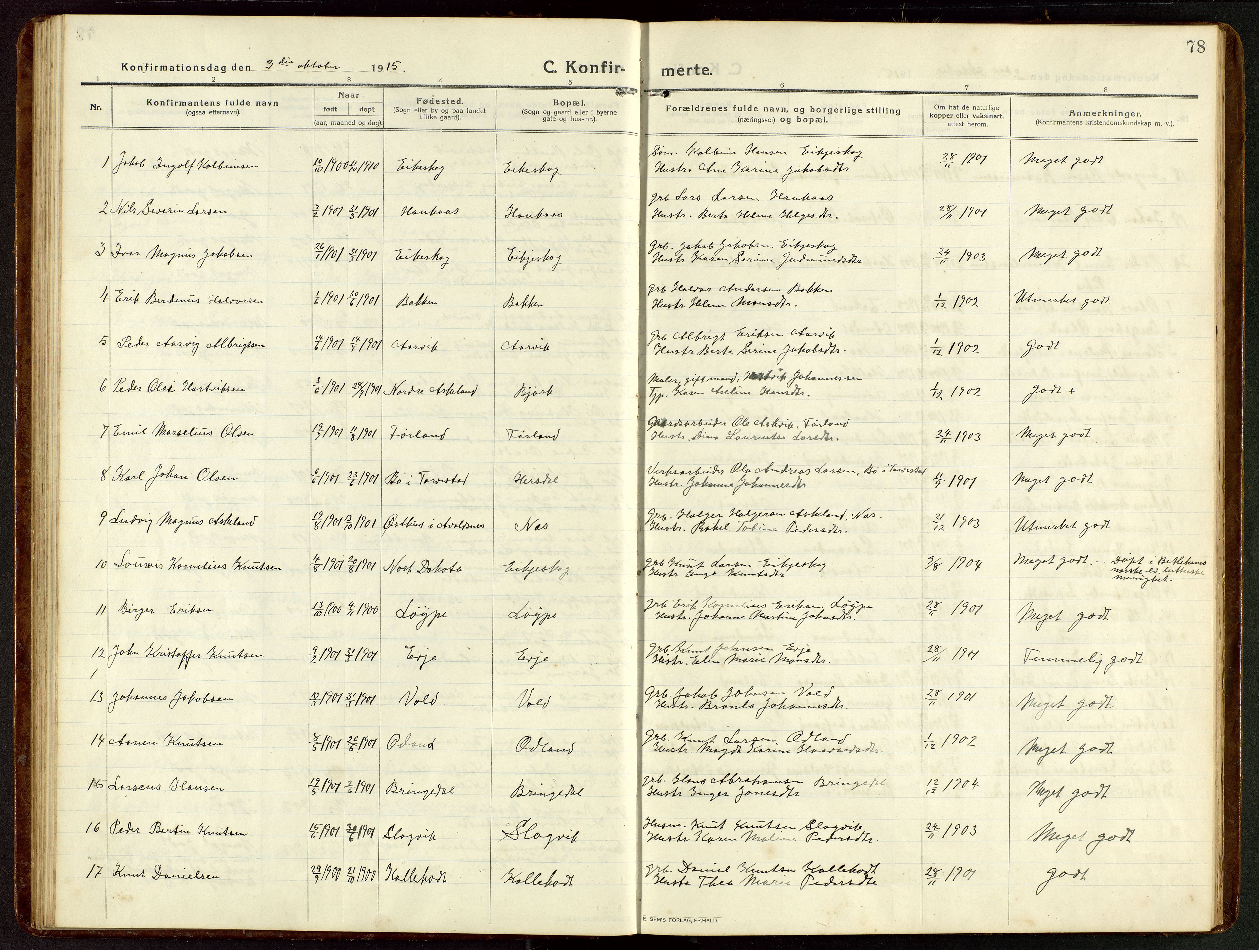 Tysvær sokneprestkontor, AV/SAST-A -101864/H/Ha/Hab/L0011: Parish register (copy) no. B 11, 1913-1946, p. 78