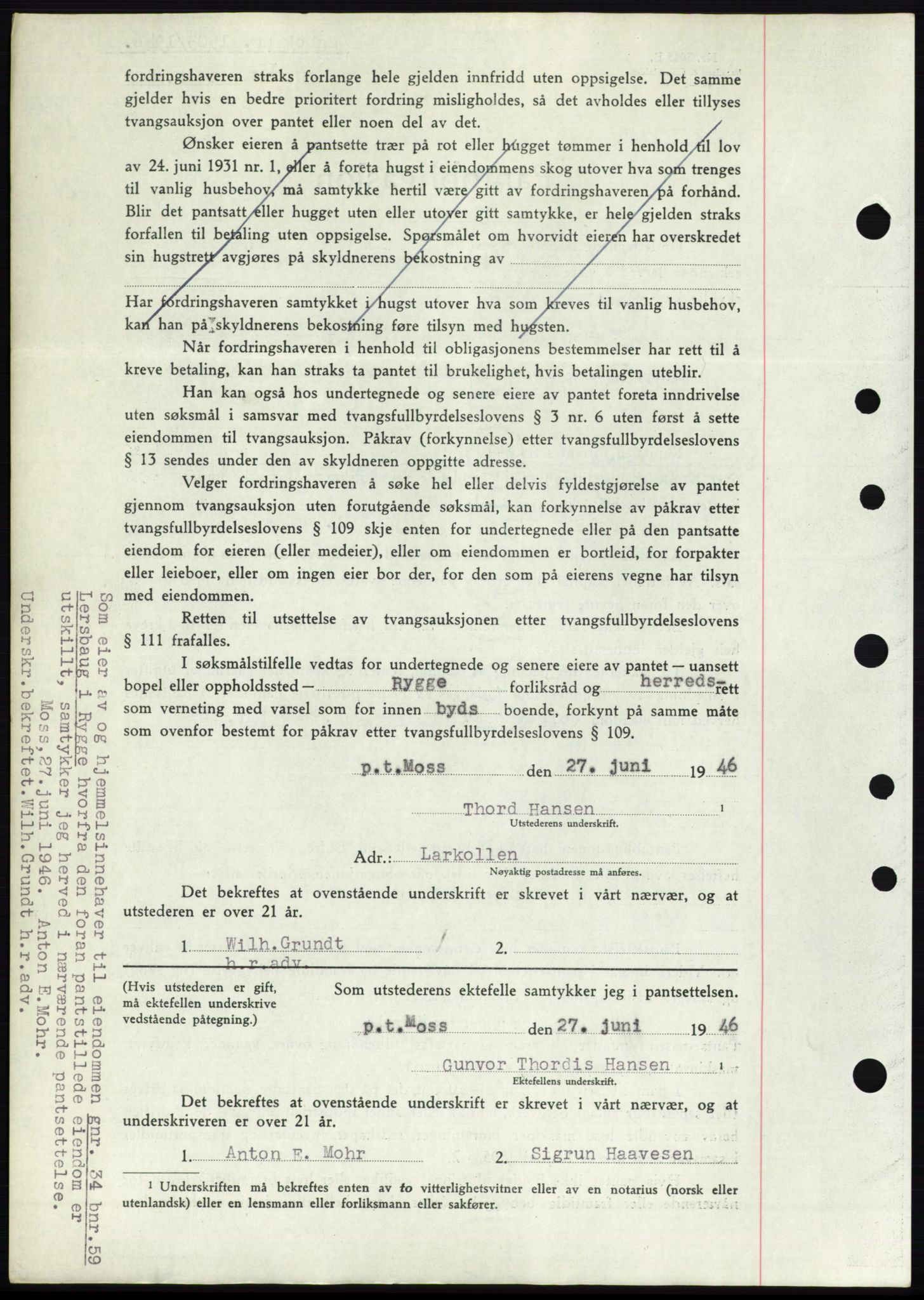 Moss sorenskriveri, SAO/A-10168: Mortgage book no. B15, 1946-1946, Diary no: : 1503/1946