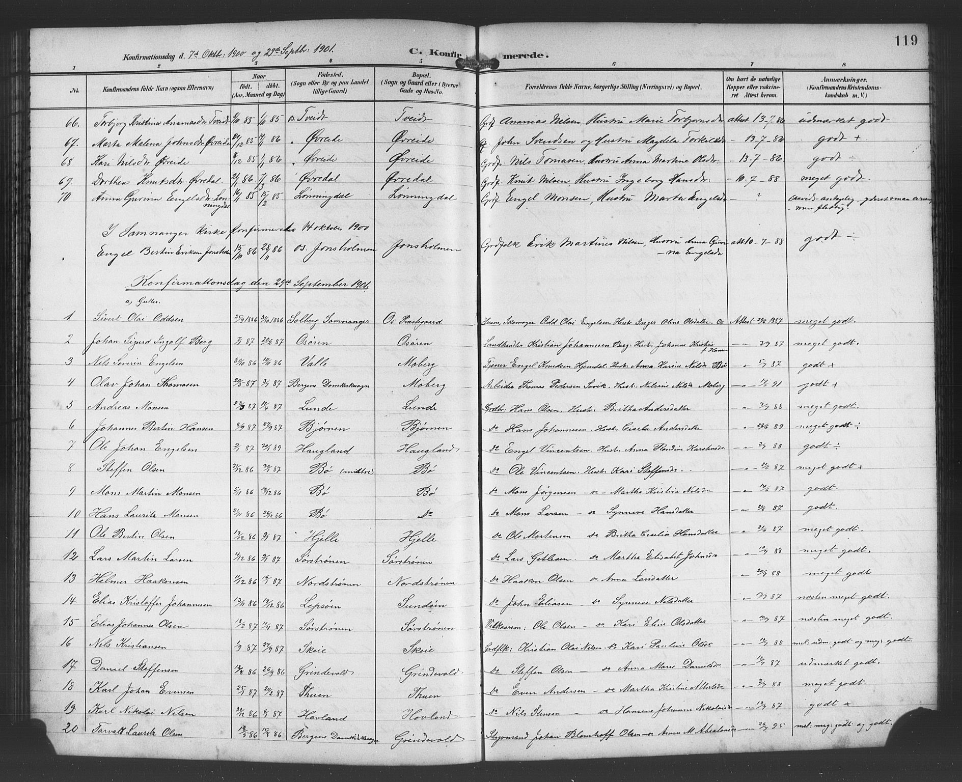 Os sokneprestembete, SAB/A-99929: Parish register (copy) no. A 3, 1897-1913, p. 119