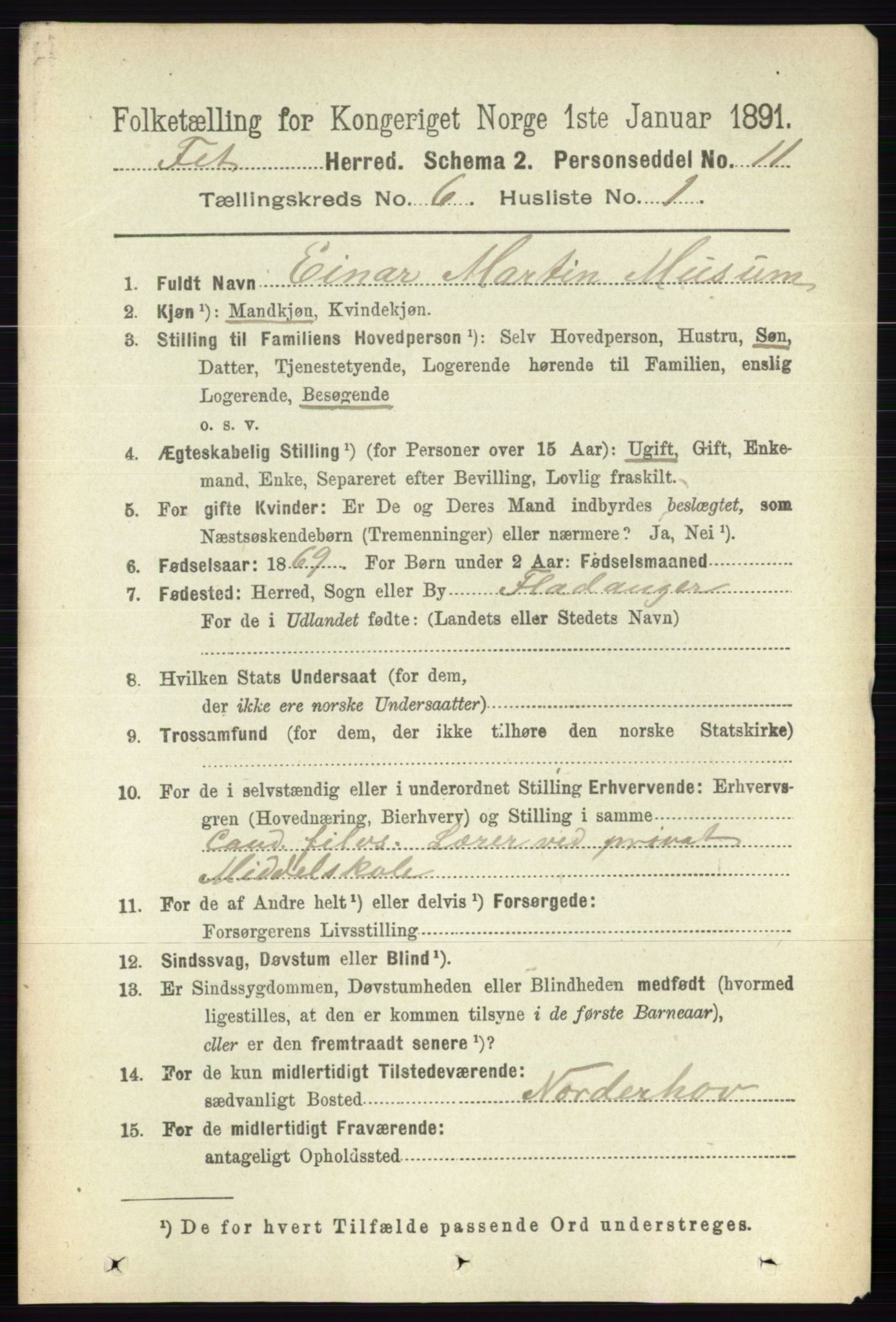 RA, 1891 census for 0227 Fet, 1891, p. 1946