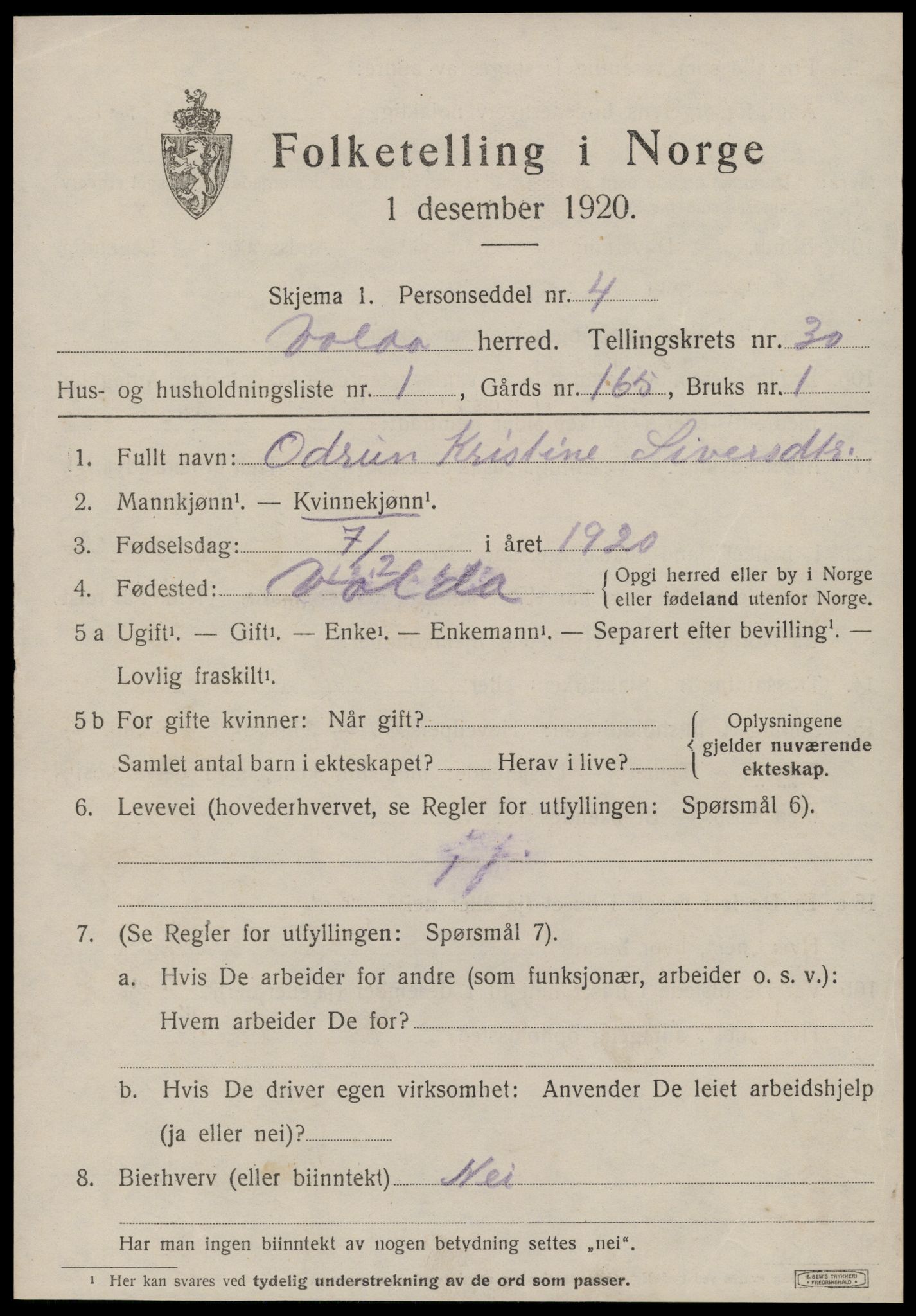 SAT, 1920 census for Volda, 1920, p. 13606