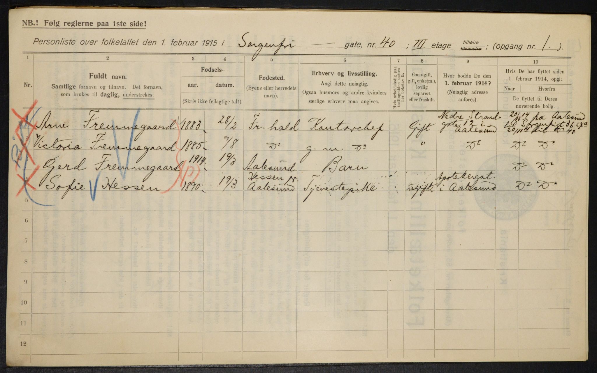 OBA, Municipal Census 1915 for Kristiania, 1915, p. 100314