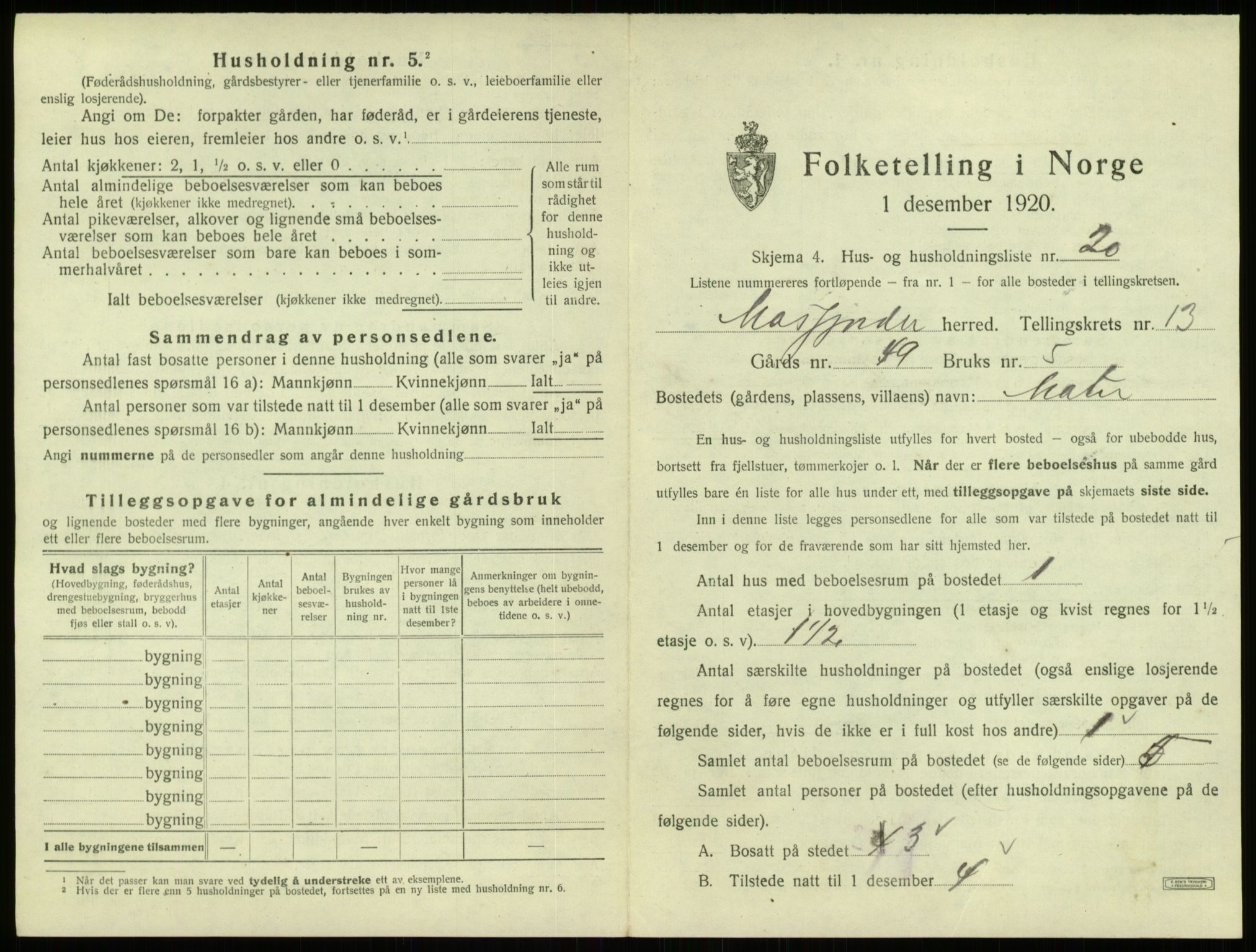 SAB, 1920 census for Masfjorden, 1920, p. 678