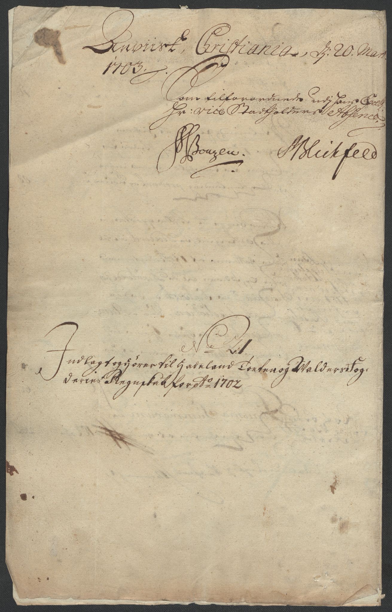 Rentekammeret inntil 1814, Reviderte regnskaper, Fogderegnskap, AV/RA-EA-4092/R18/L1300: Fogderegnskap Hadeland, Toten og Valdres, 1702, p. 419