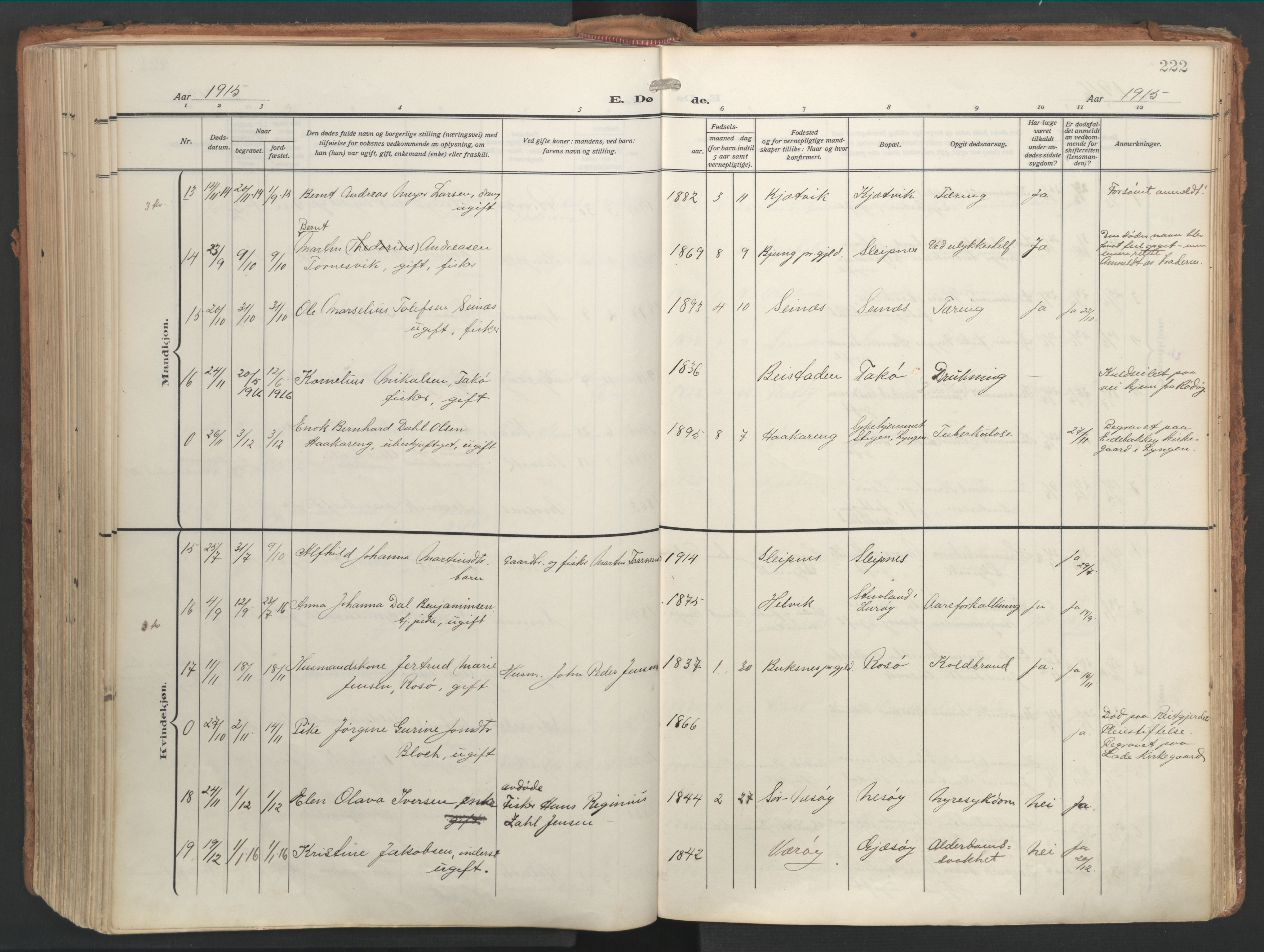 Ministerialprotokoller, klokkerbøker og fødselsregistre - Nordland, AV/SAT-A-1459/841/L0614: Parish register (official) no. 841A17, 1911-1925, p. 222