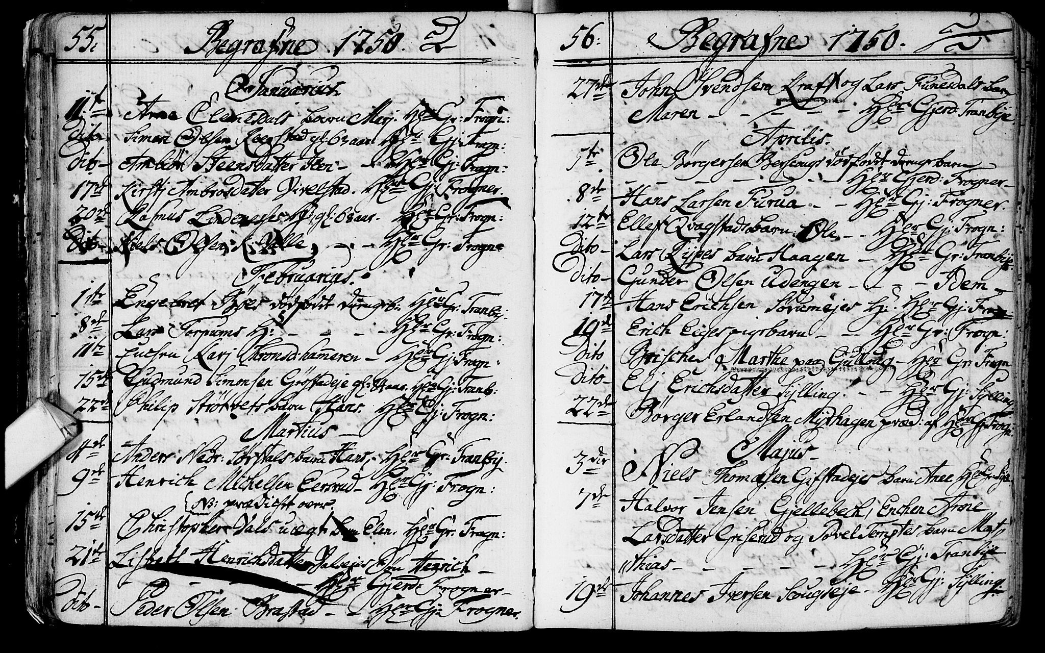 Lier kirkebøker, AV/SAKO-A-230/F/Fa/L0004: Parish register (official) no. I 4, 1749-1764, p. 55-56