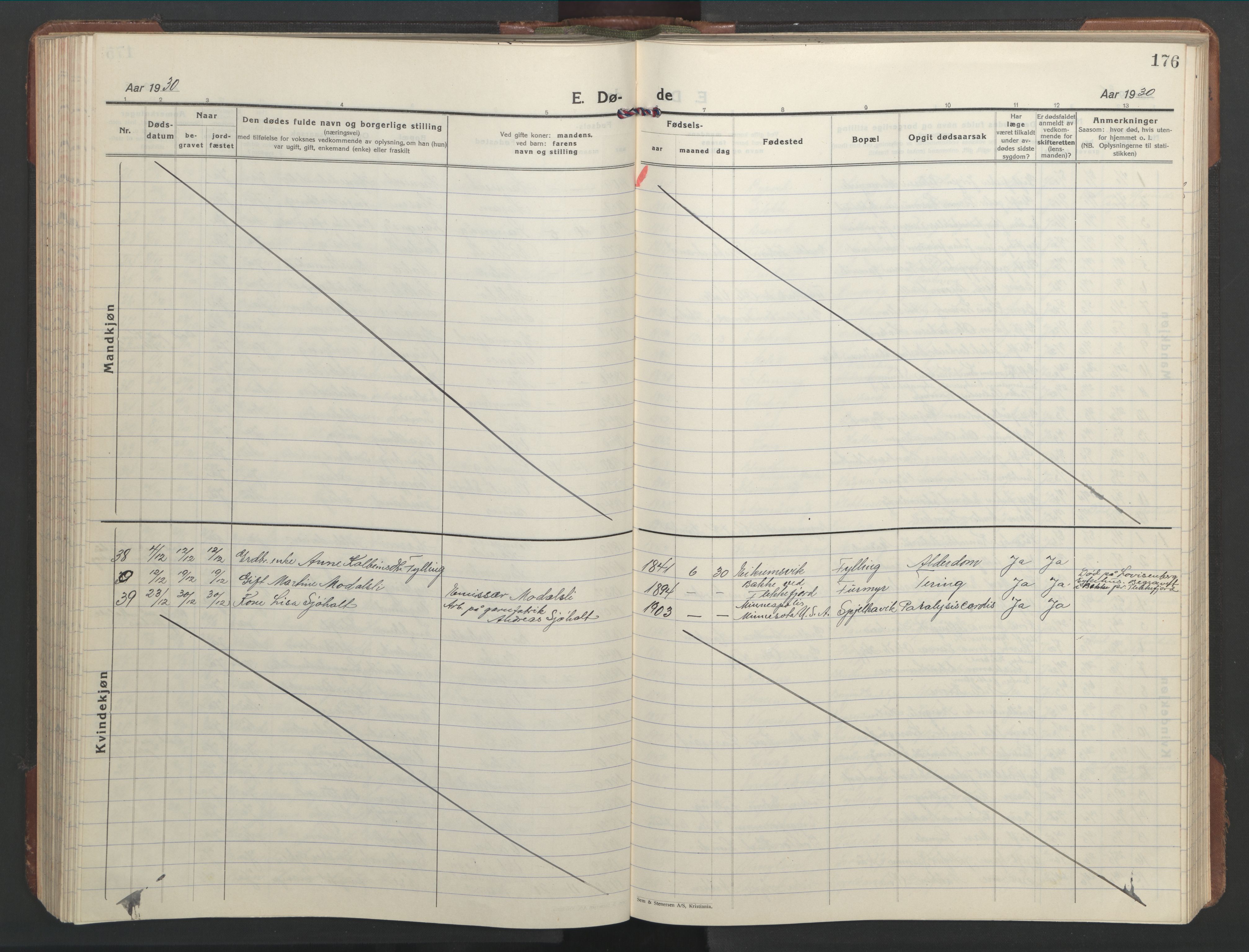 Ministerialprotokoller, klokkerbøker og fødselsregistre - Møre og Romsdal, AV/SAT-A-1454/528/L0435: Parish register (copy) no. 528C16, 1923-1957, p. 176