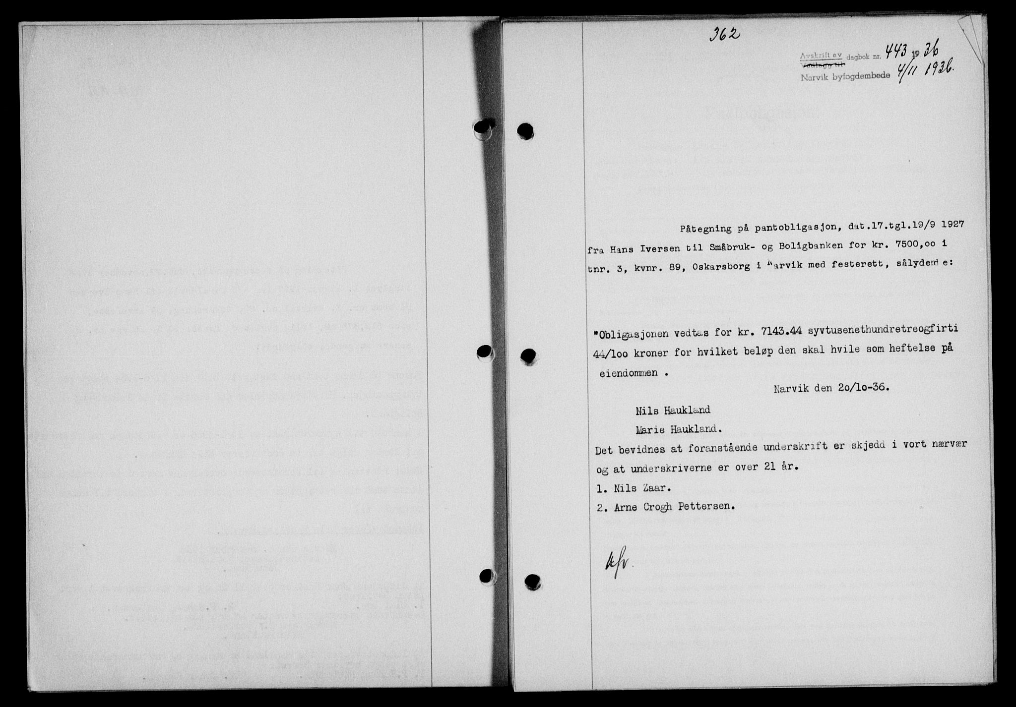Narvik sorenskriveri, SAT/A-0002/1/2/2C/2Ca/L0011: Mortgage book no. 14, 1935-1937, Deed date: 04.11.1936