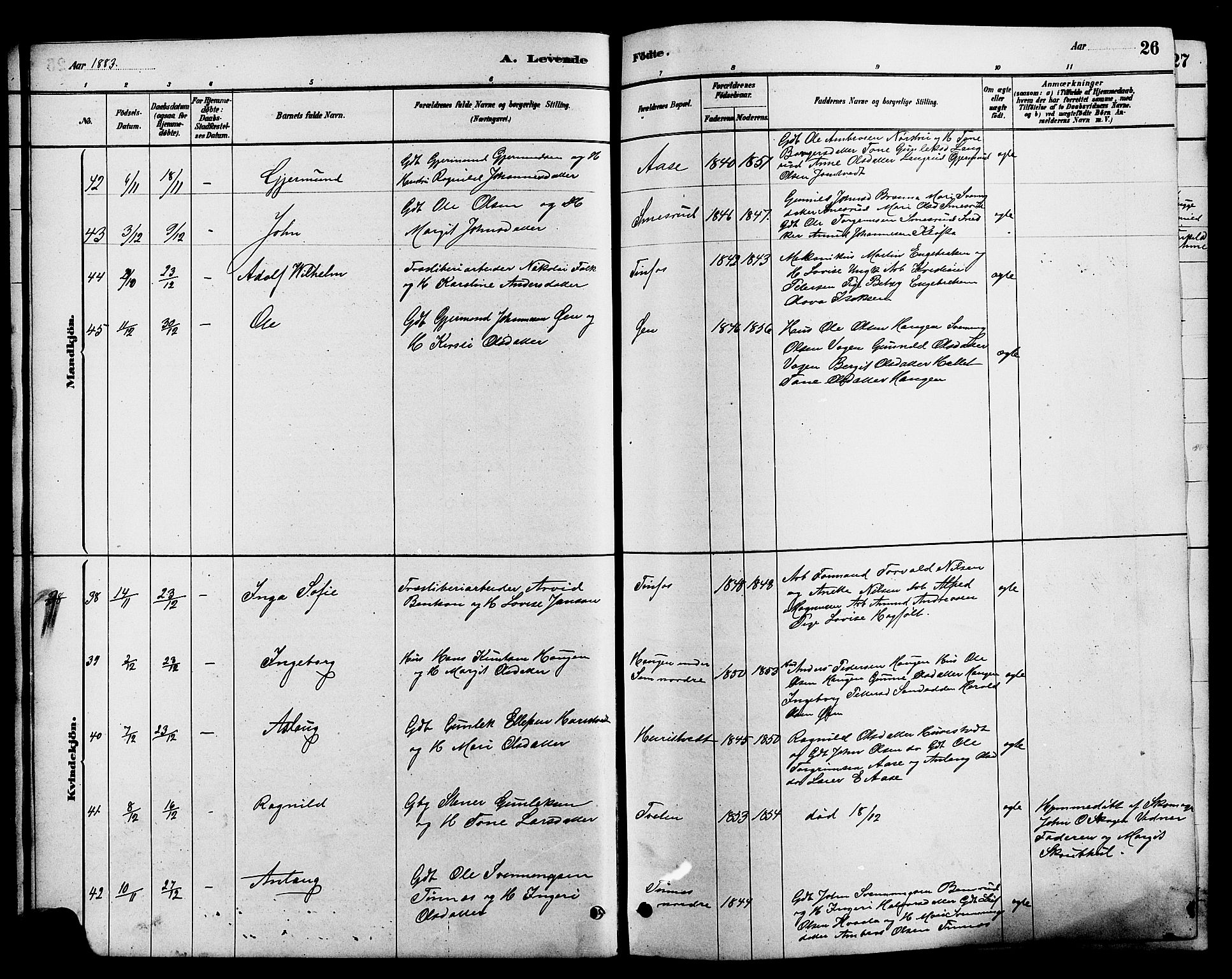 Heddal kirkebøker, SAKO/A-268/G/Ga/L0002: Parish register (copy) no. I 2, 1879-1908, p. 26