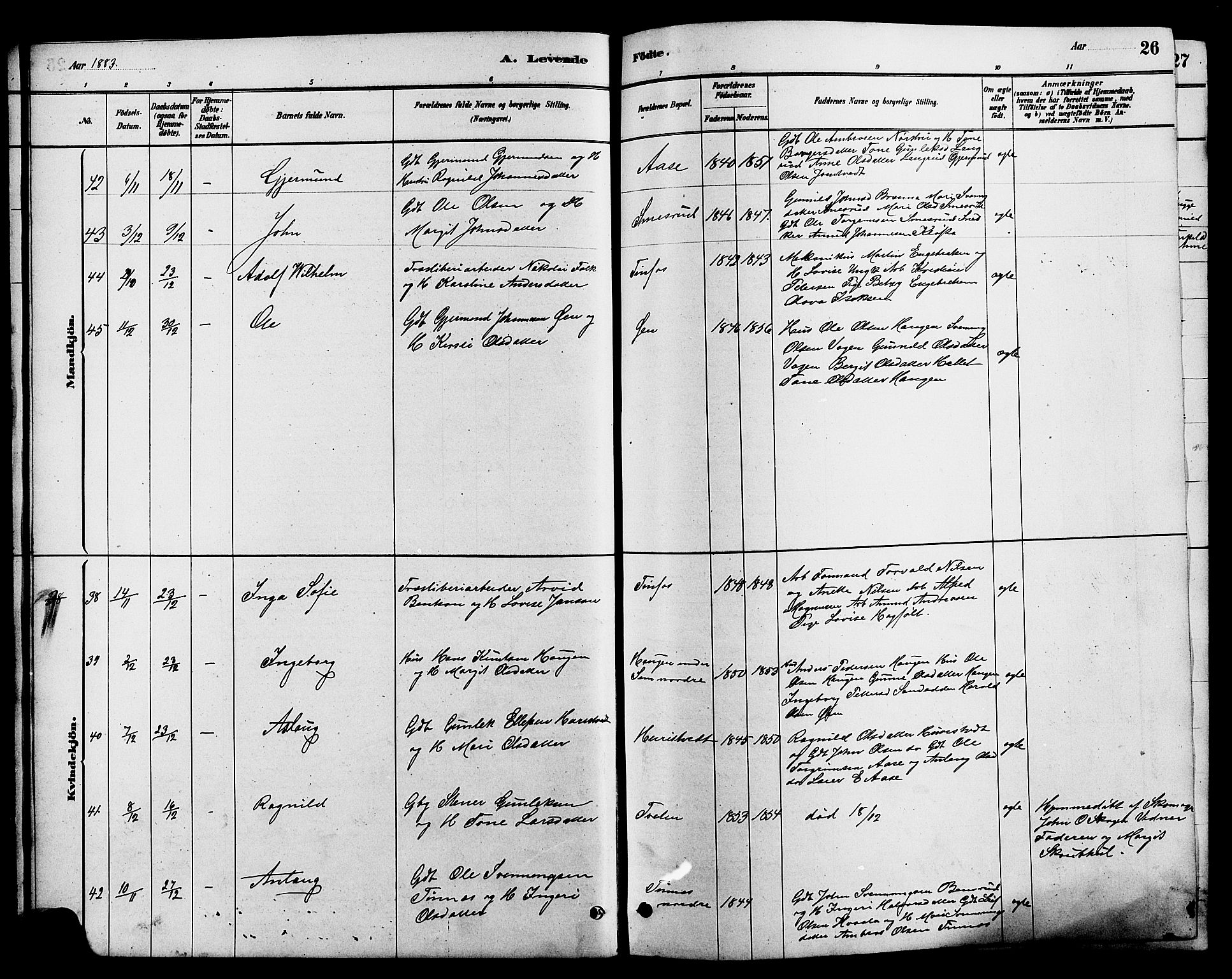 Heddal kirkebøker, AV/SAKO-A-268/G/Ga/L0002: Parish register (copy) no. I 2, 1879-1908, p. 26