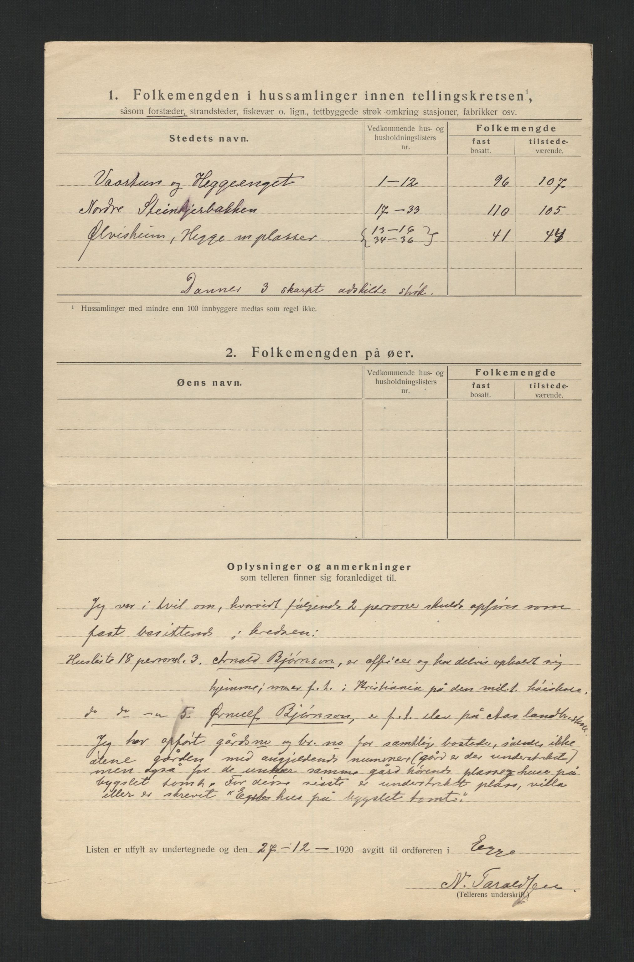 SAT, 1920 census for Egge, 1920, p. 22