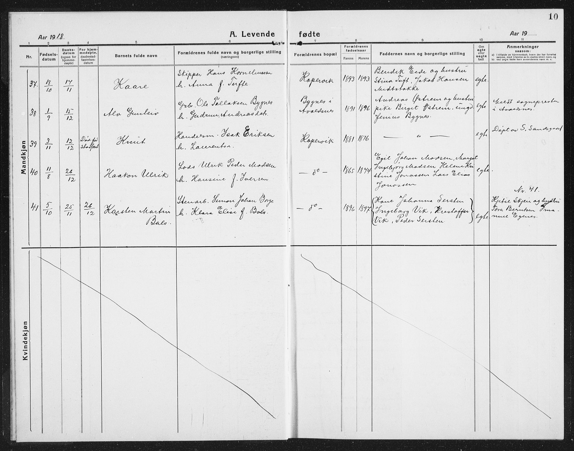 Kopervik sokneprestkontor, AV/SAST-A-101850/H/Ha/Hab/L0006: Parish register (copy) no. B 6, 1918-1942, p. 10