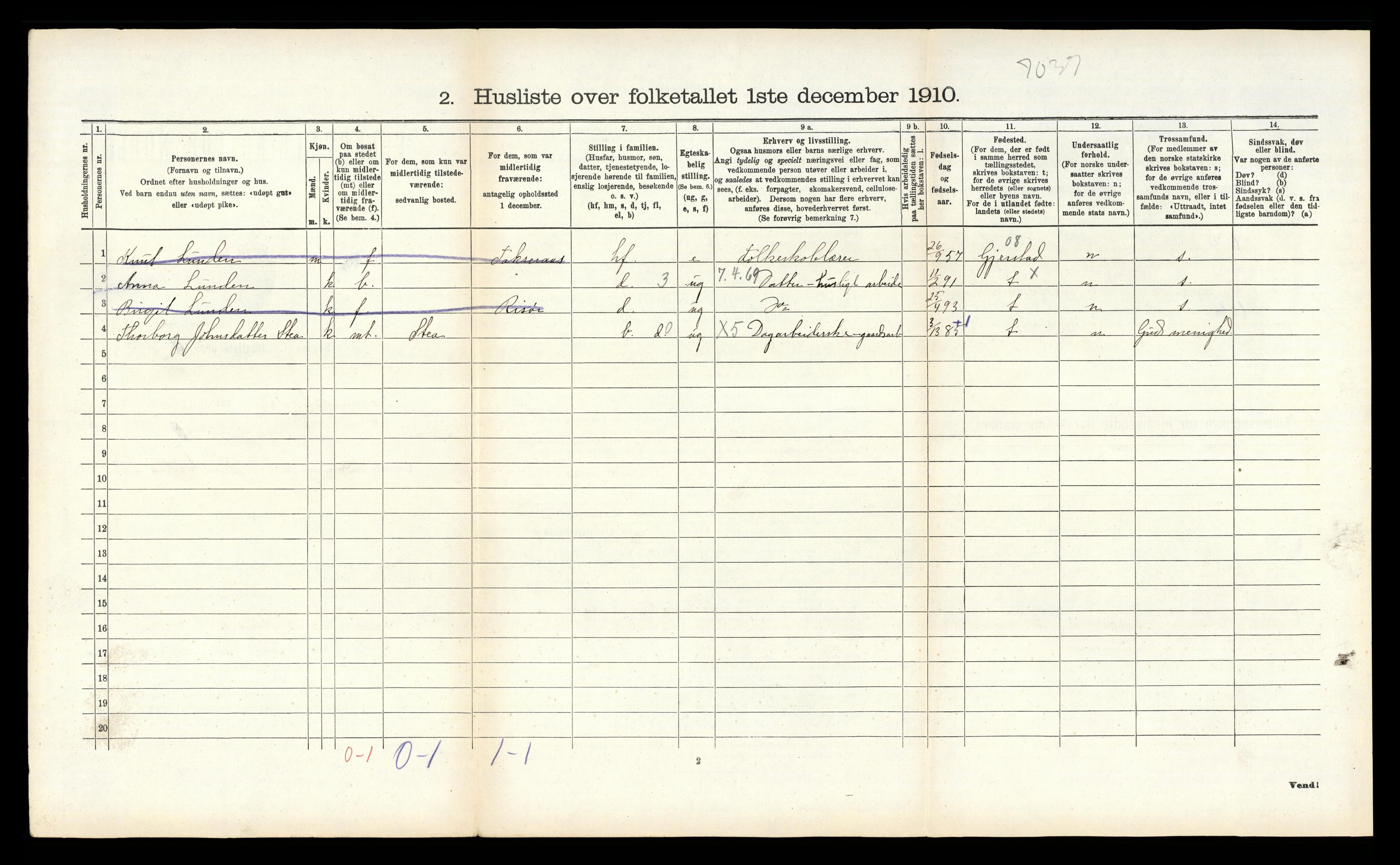 RA, 1910 census for Vegårshei, 1910, p. 185