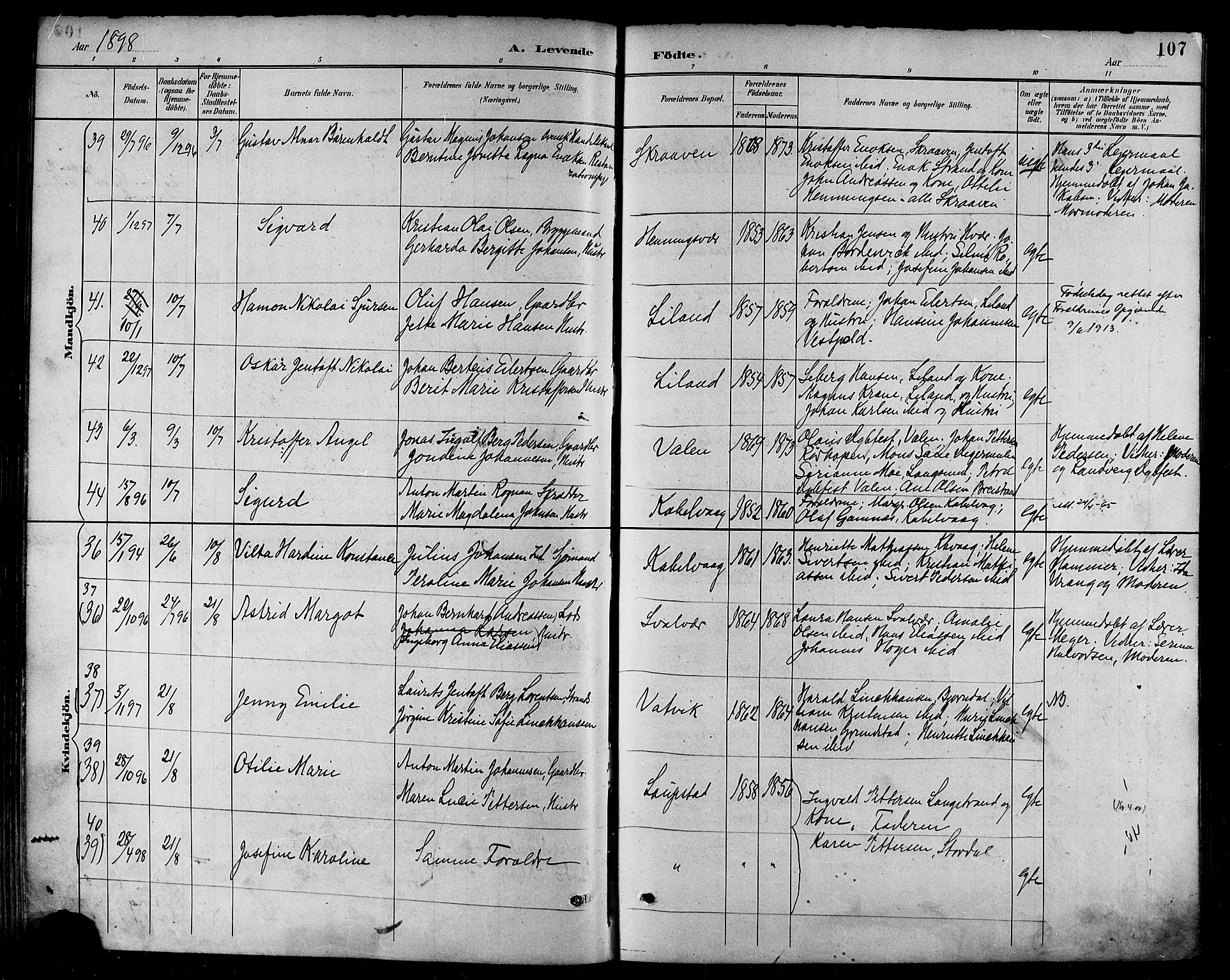 Ministerialprotokoller, klokkerbøker og fødselsregistre - Nordland, AV/SAT-A-1459/874/L1060: Parish register (official) no. 874A04, 1890-1899, p. 107