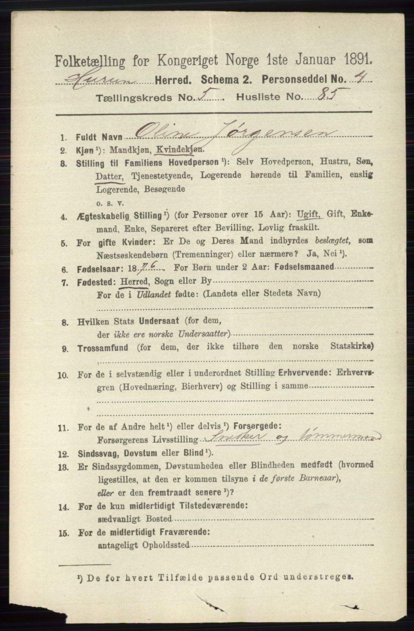 RA, 1891 census for 0628 Hurum, 1891, p. 1933