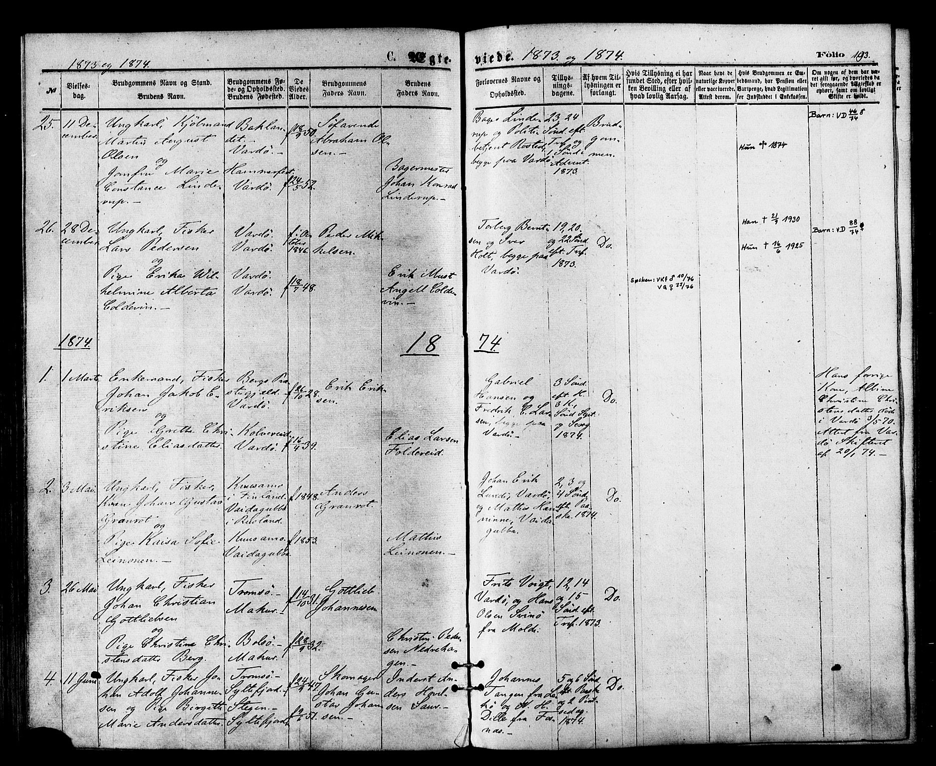 Vardø sokneprestkontor, SATØ/S-1332/H/Ha/L0005kirke: Parish register (official) no. 5, 1872-1878, p. 193