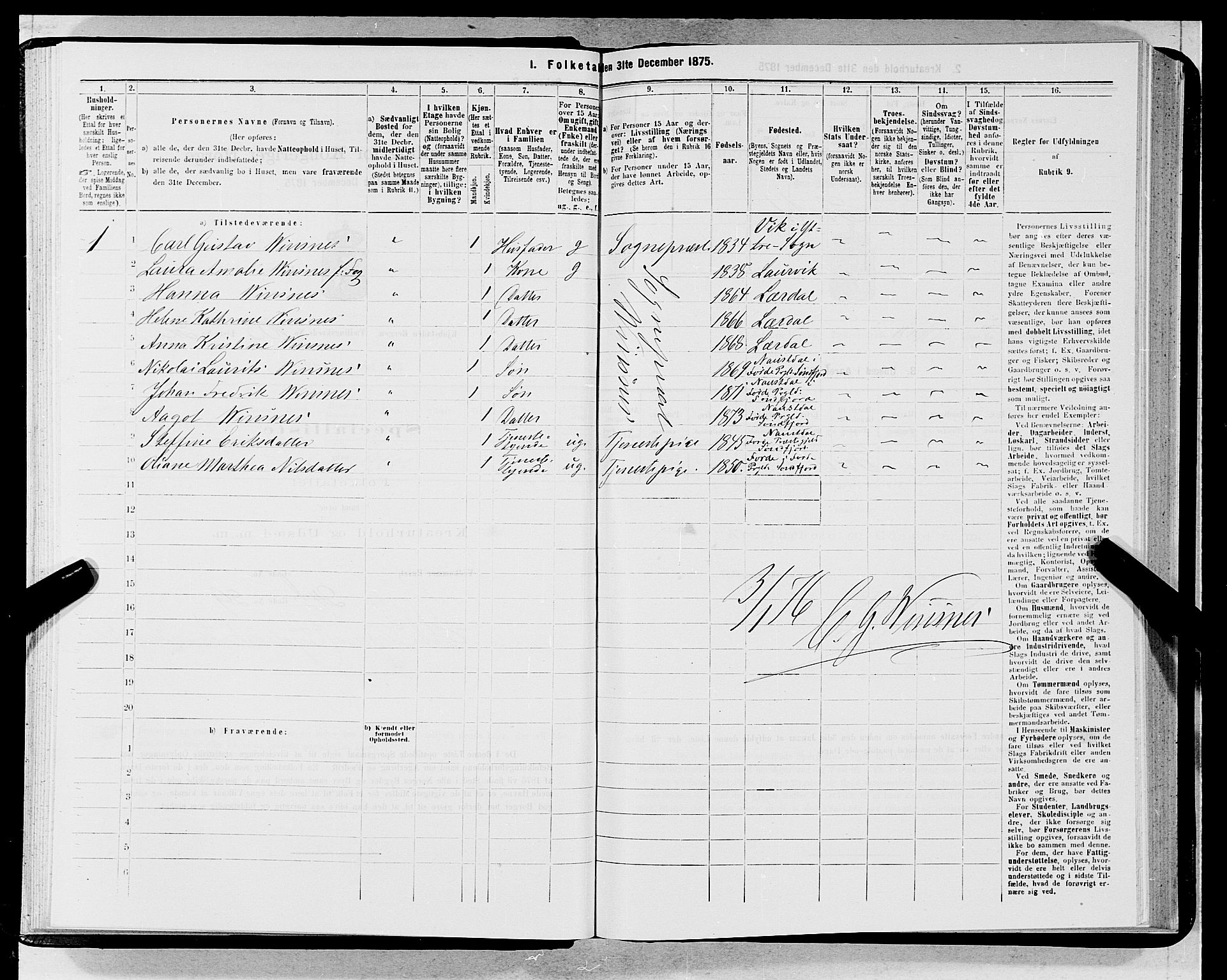 SAB, 1875 census for 1301 Bergen, 1875, p. 5748