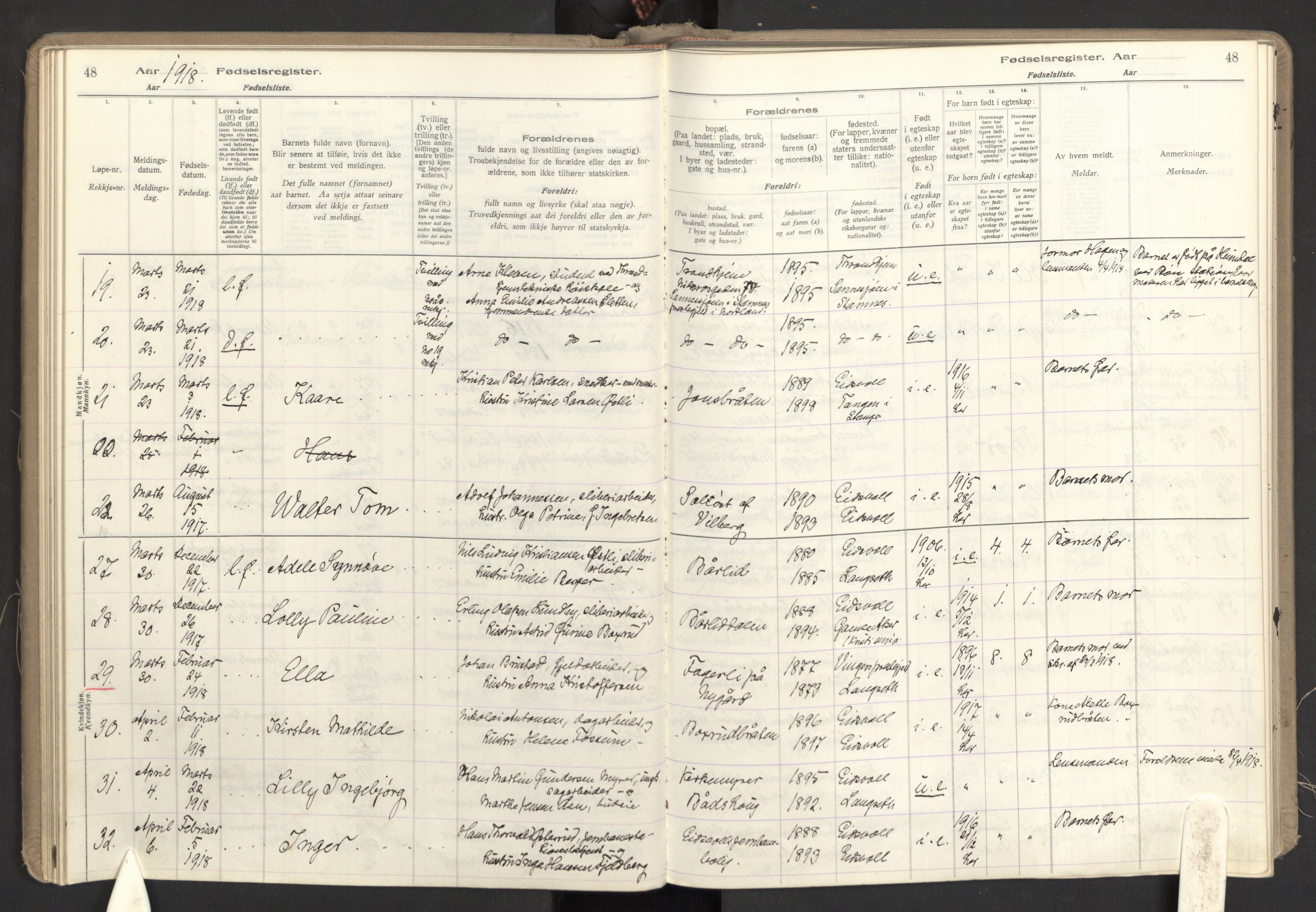 Eidsvoll prestekontor Kirkebøker, AV/SAO-A-10888/J/Ja/L0001: Birth register no. I 1, 1916-1924, p. 48