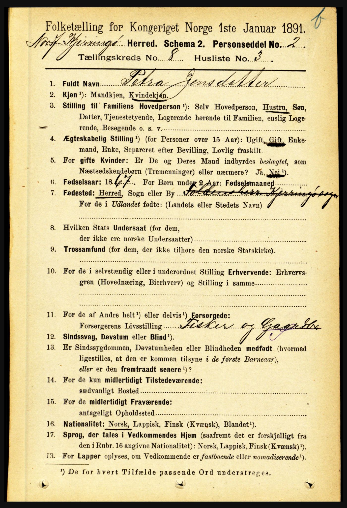 RA, 1891 census for 1846 Nordfold-Kjerringøy, 1891, p. 1994