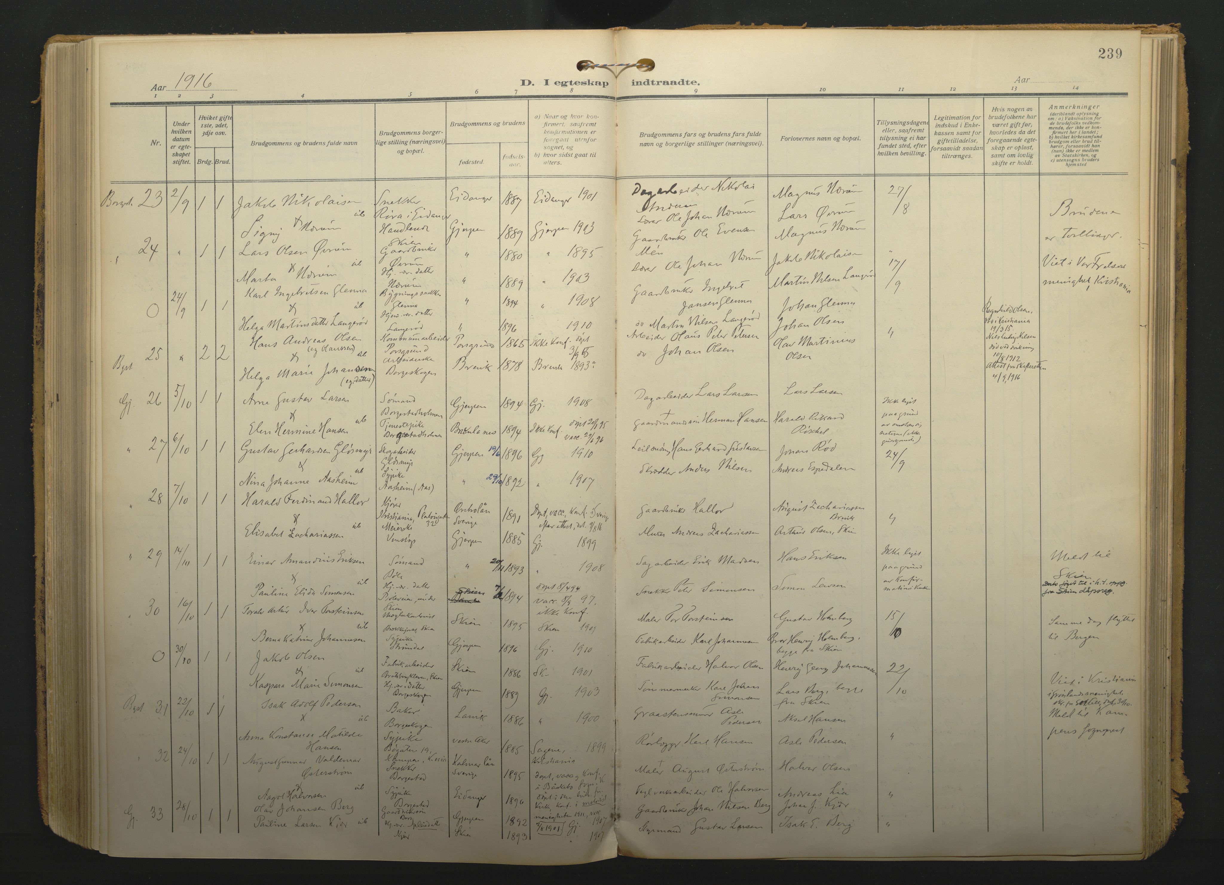 Gjerpen kirkebøker, SAKO/A-265/F/Fa/L0013: Parish register (official) no. I 13, 1914-1924, p. 239