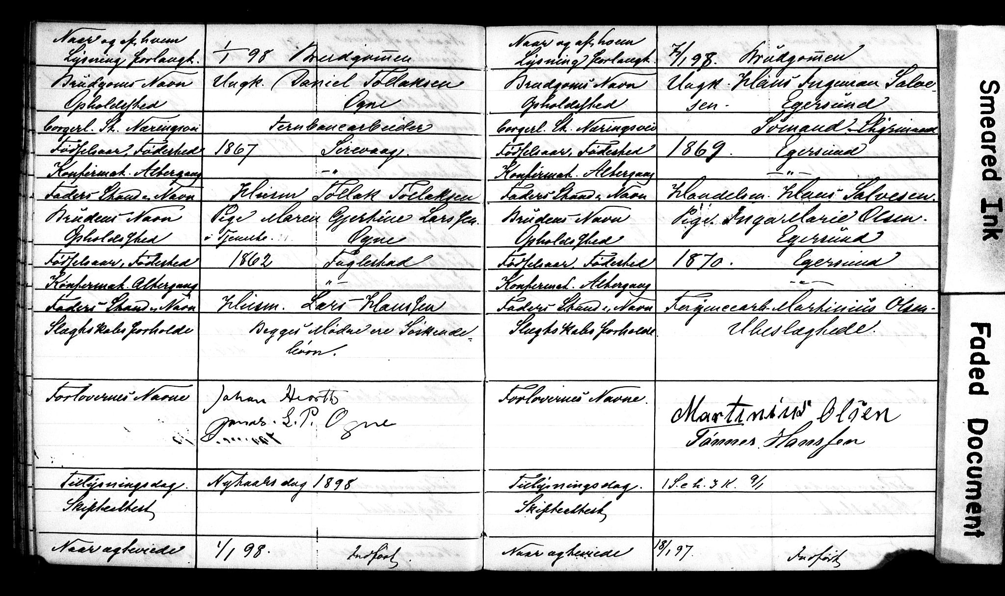 Eigersund sokneprestkontor, SAST/A-101807/S27/L0002: Banns register no. 2, 1895-1900