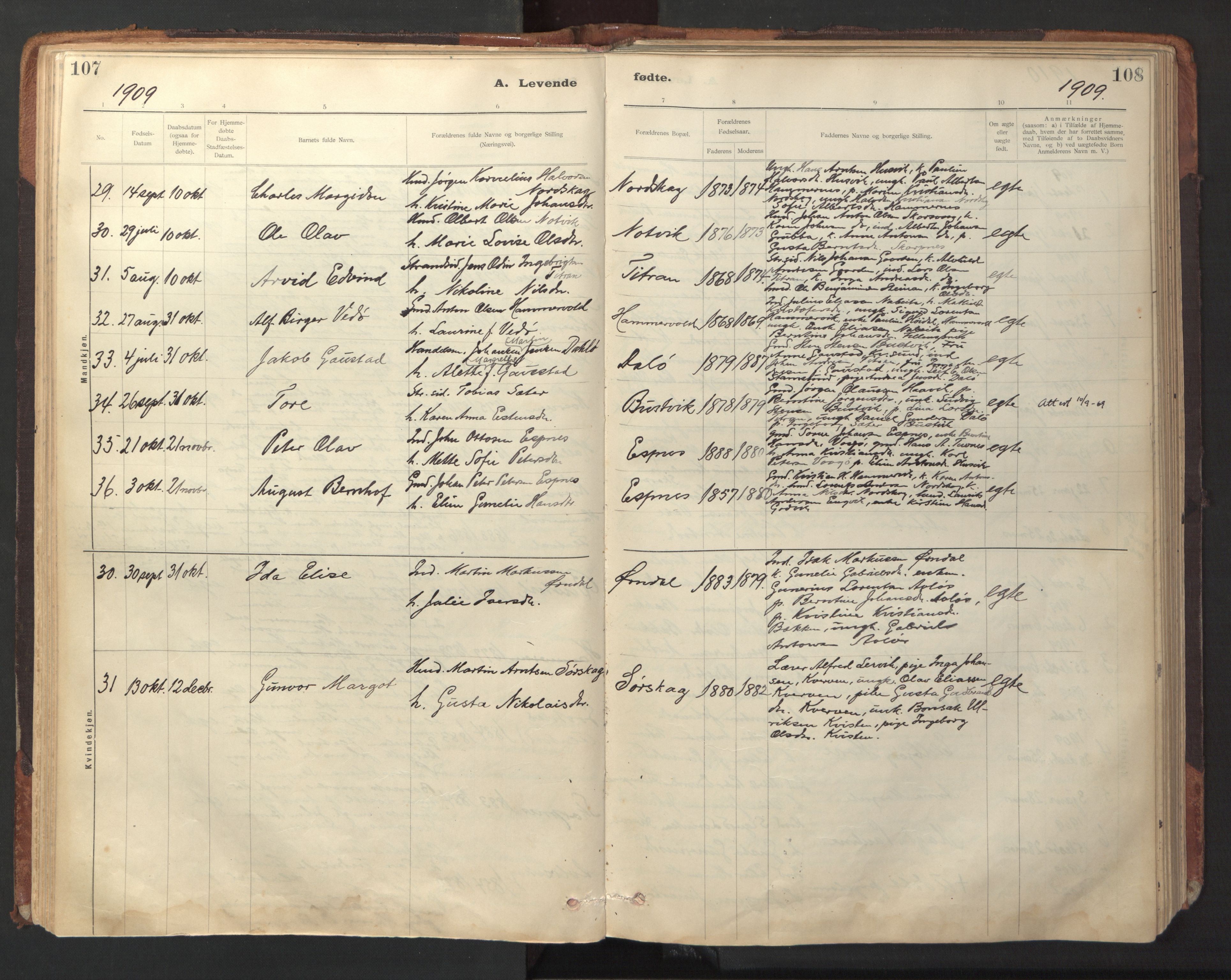 Ministerialprotokoller, klokkerbøker og fødselsregistre - Sør-Trøndelag, SAT/A-1456/641/L0596: Parish register (official) no. 641A02, 1898-1915, p. 107-108