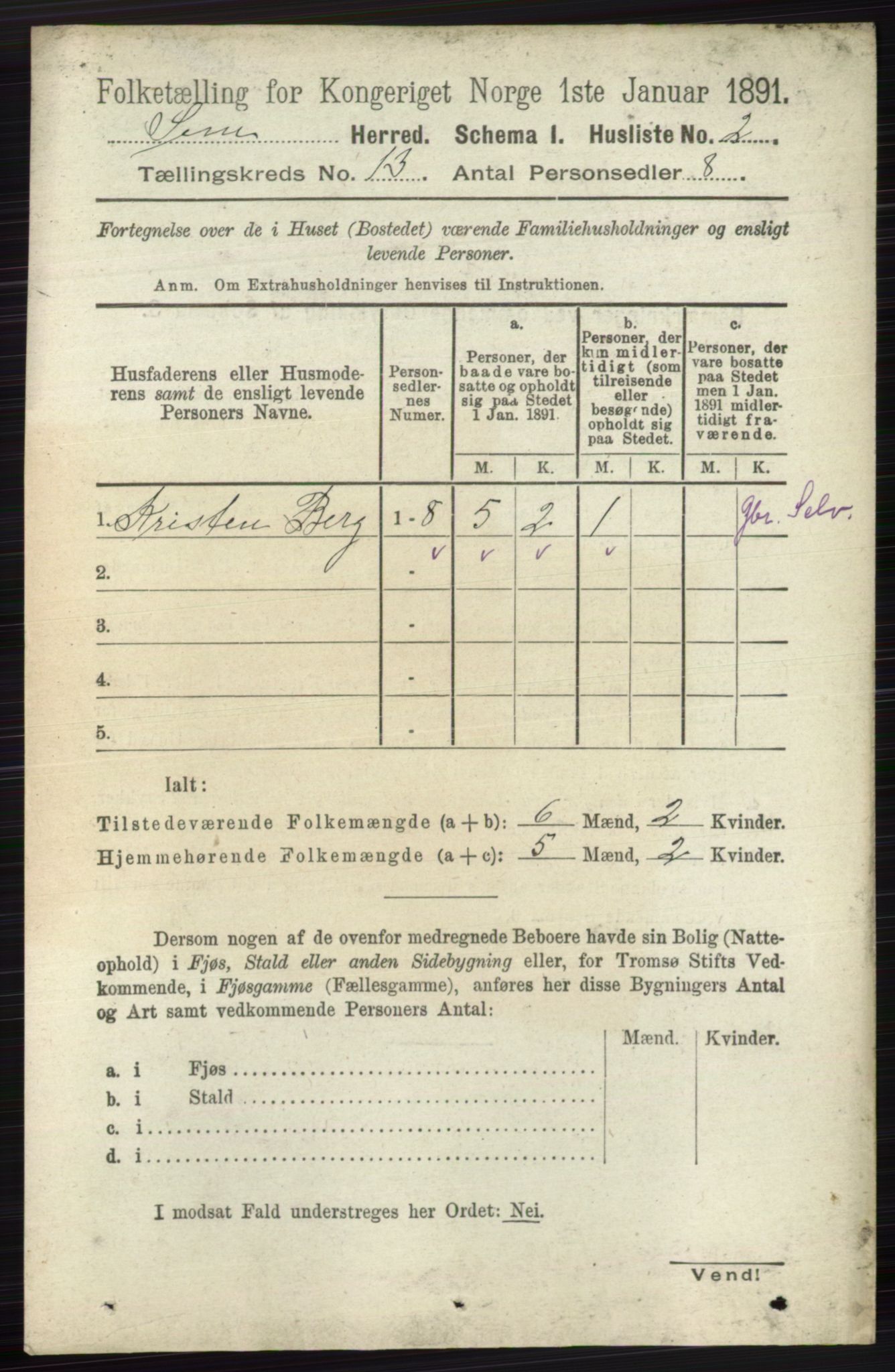 RA, 1891 census for 0721 Sem, 1891, p. 6313