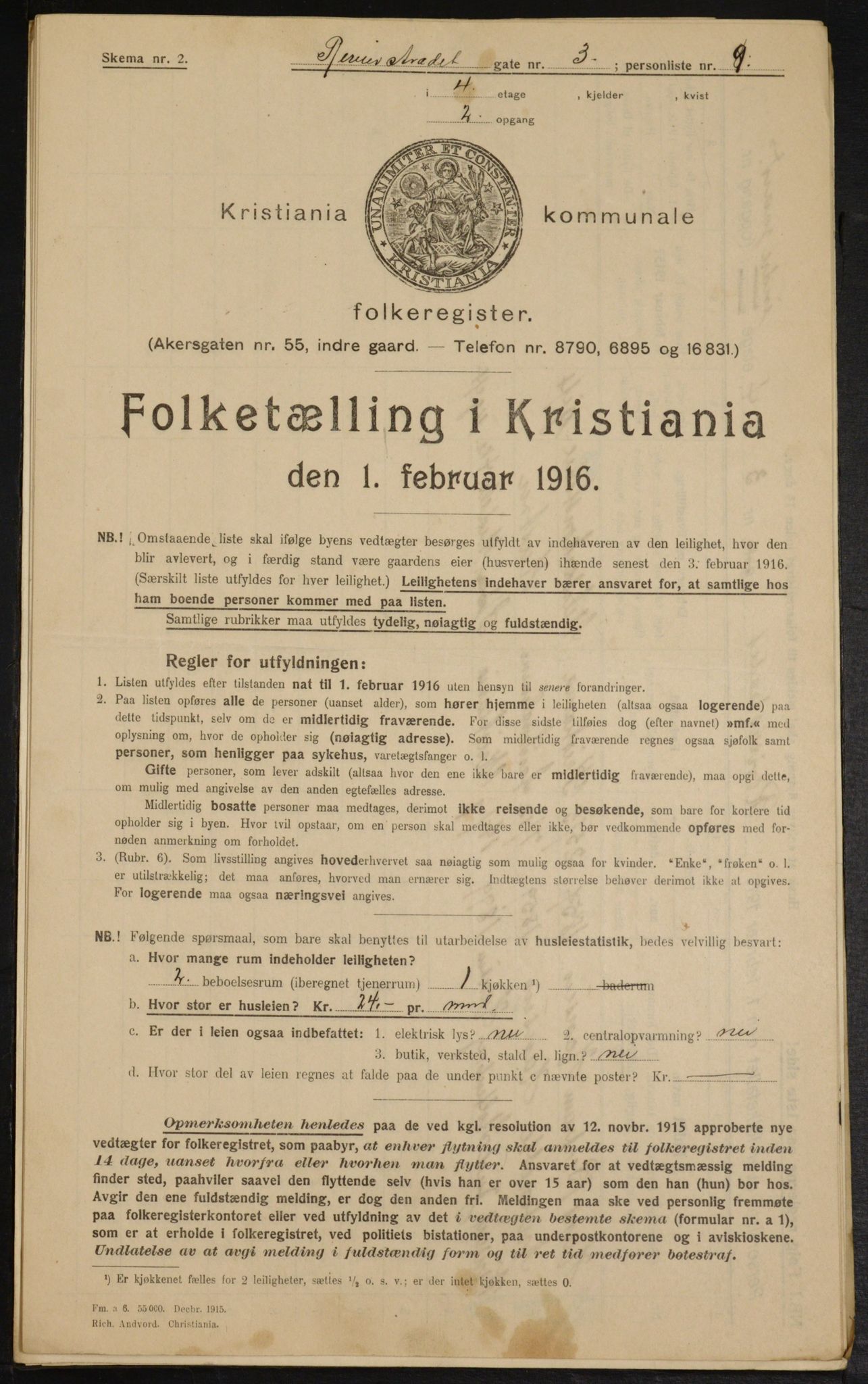 OBA, Municipal Census 1916 for Kristiania, 1916, p. 85011