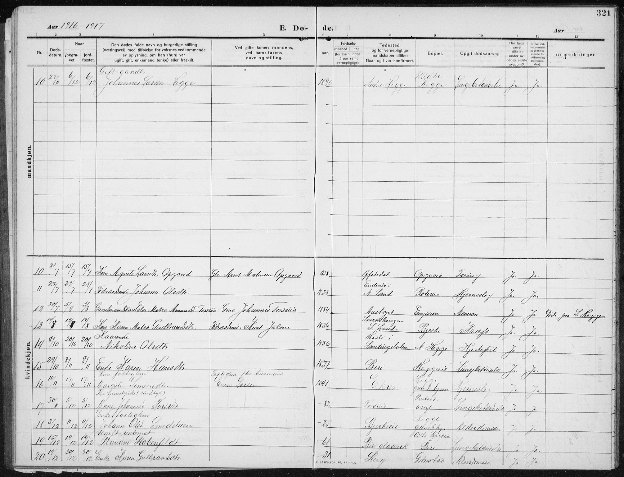Biri prestekontor, SAH/PREST-096/H/Ha/Hab/L0006: Parish register (copy) no. 6, 1909-1938, p. 321