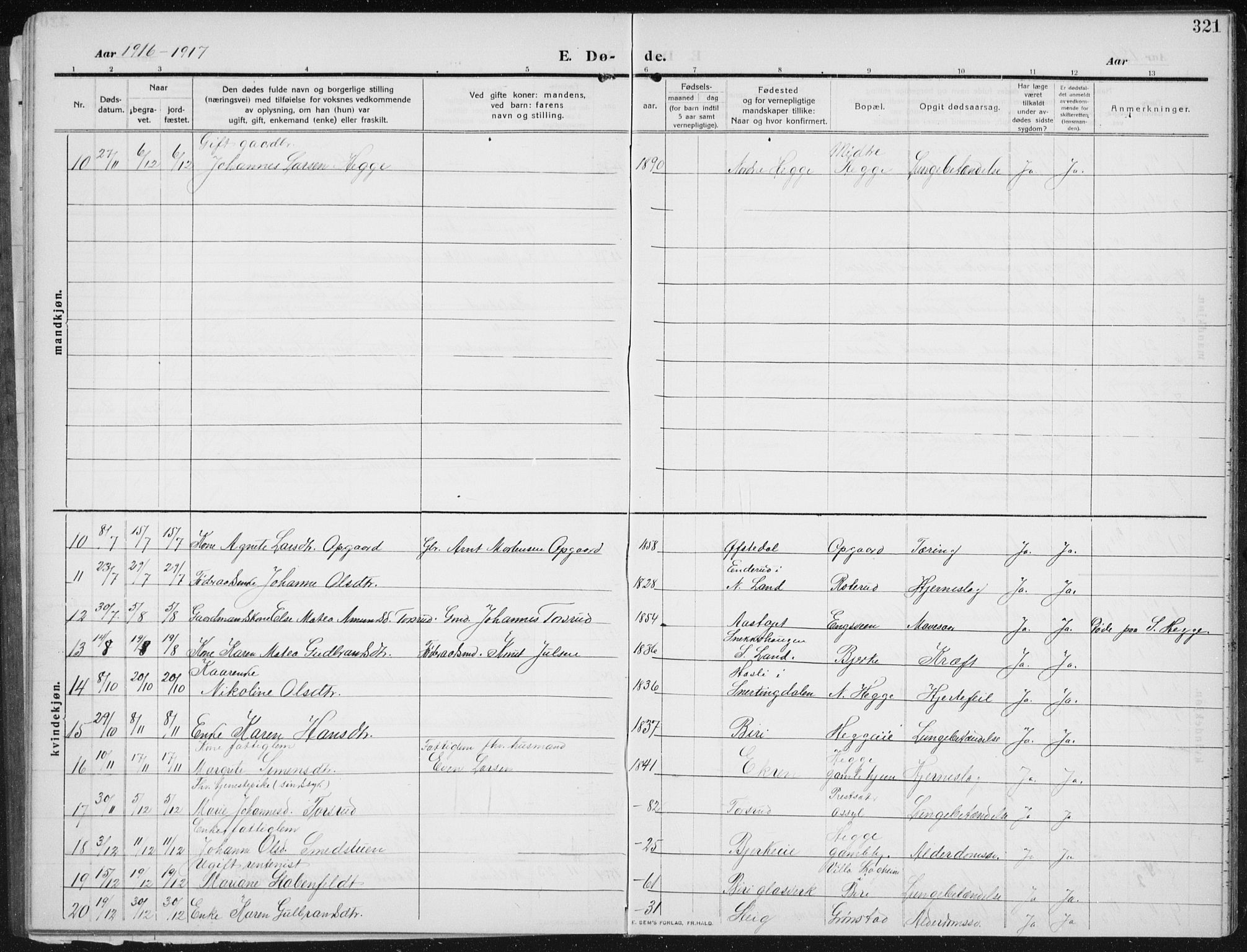 Biri prestekontor, AV/SAH-PREST-096/H/Ha/Hab/L0006: Parish register (copy) no. 6, 1909-1938, p. 321