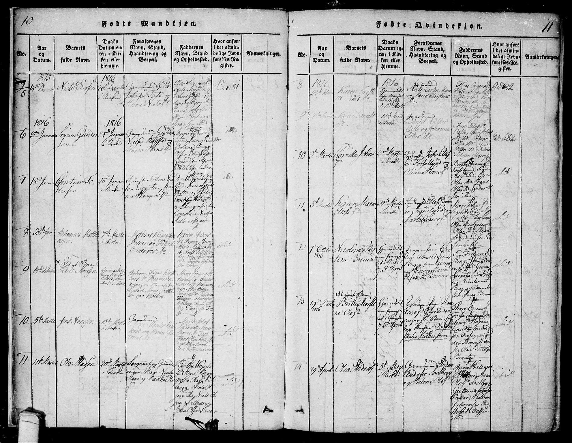 Onsøy prestekontor Kirkebøker, AV/SAO-A-10914/F/Fa/L0002: Parish register (official) no. I 2, 1814-1840, p. 10-11