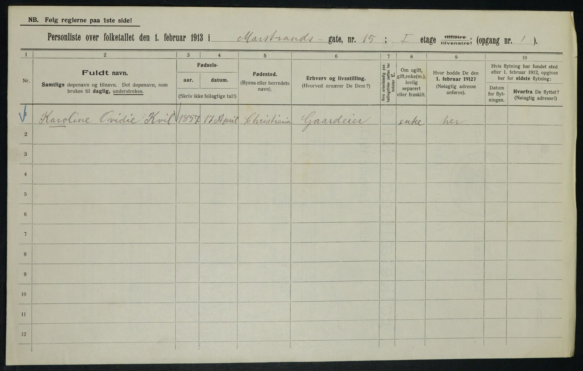 OBA, Municipal Census 1913 for Kristiania, 1913, p. 64585