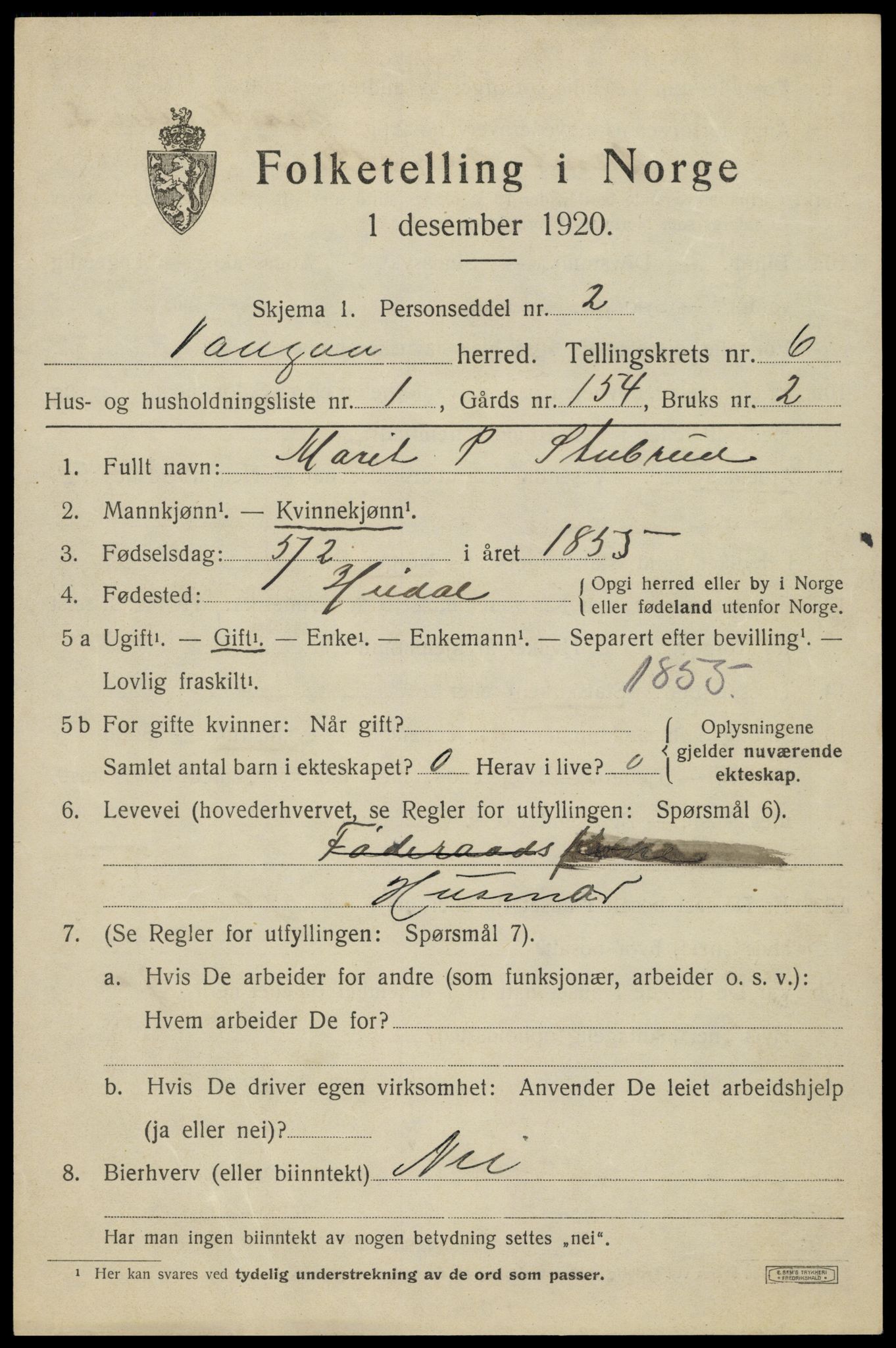 SAH, 1920 census for Vågå, 1920, p. 4702