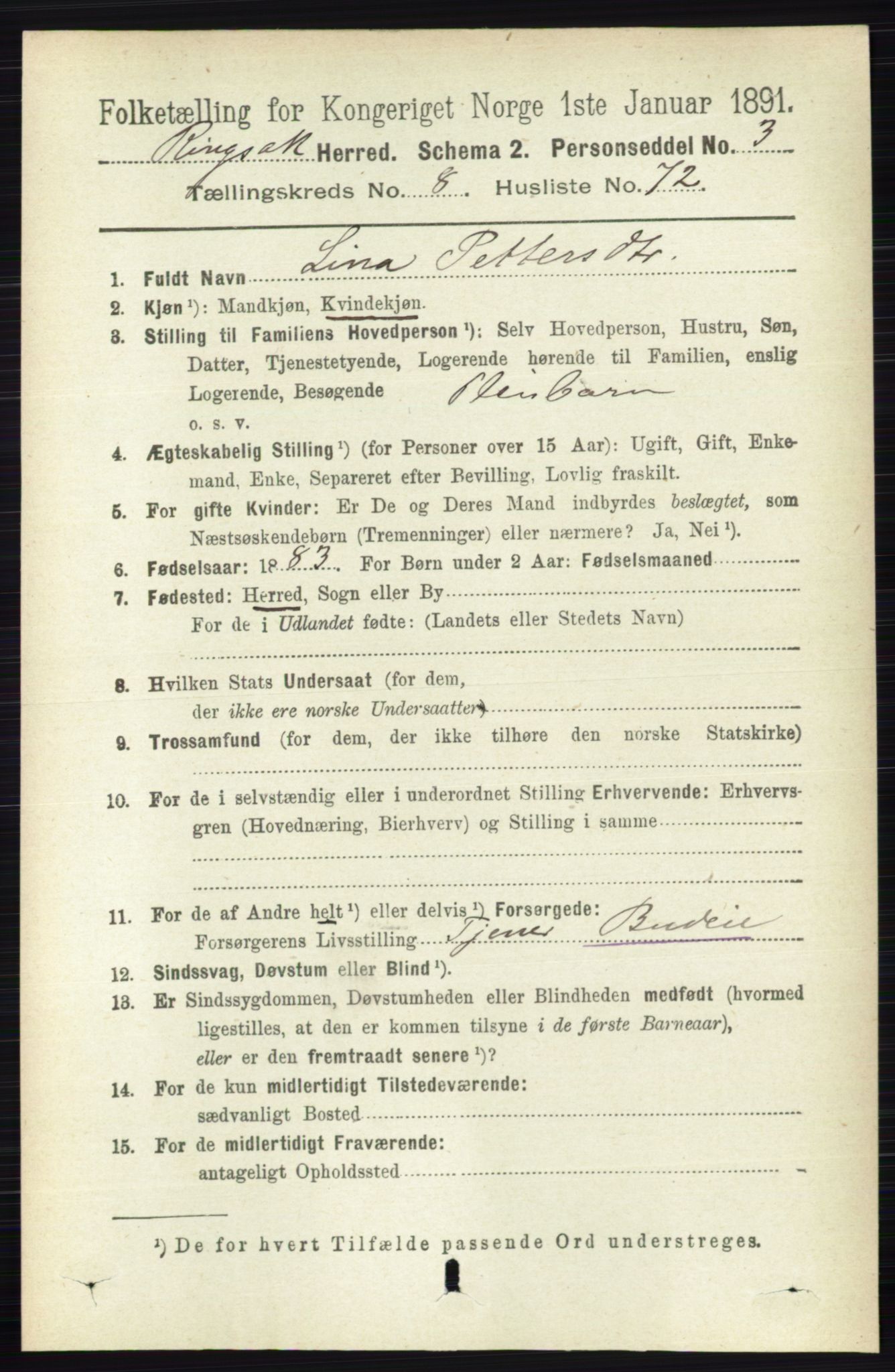 RA, 1891 census for 0412 Ringsaker, 1891, p. 4881