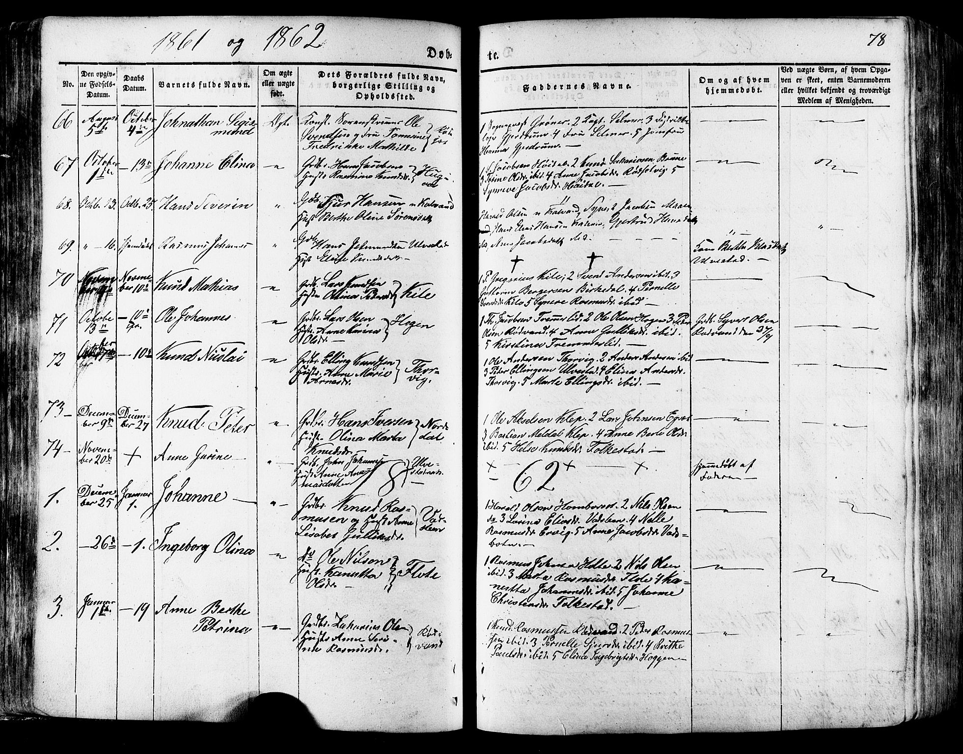 Ministerialprotokoller, klokkerbøker og fødselsregistre - Møre og Romsdal, SAT/A-1454/511/L0140: Parish register (official) no. 511A07, 1851-1878, p. 78